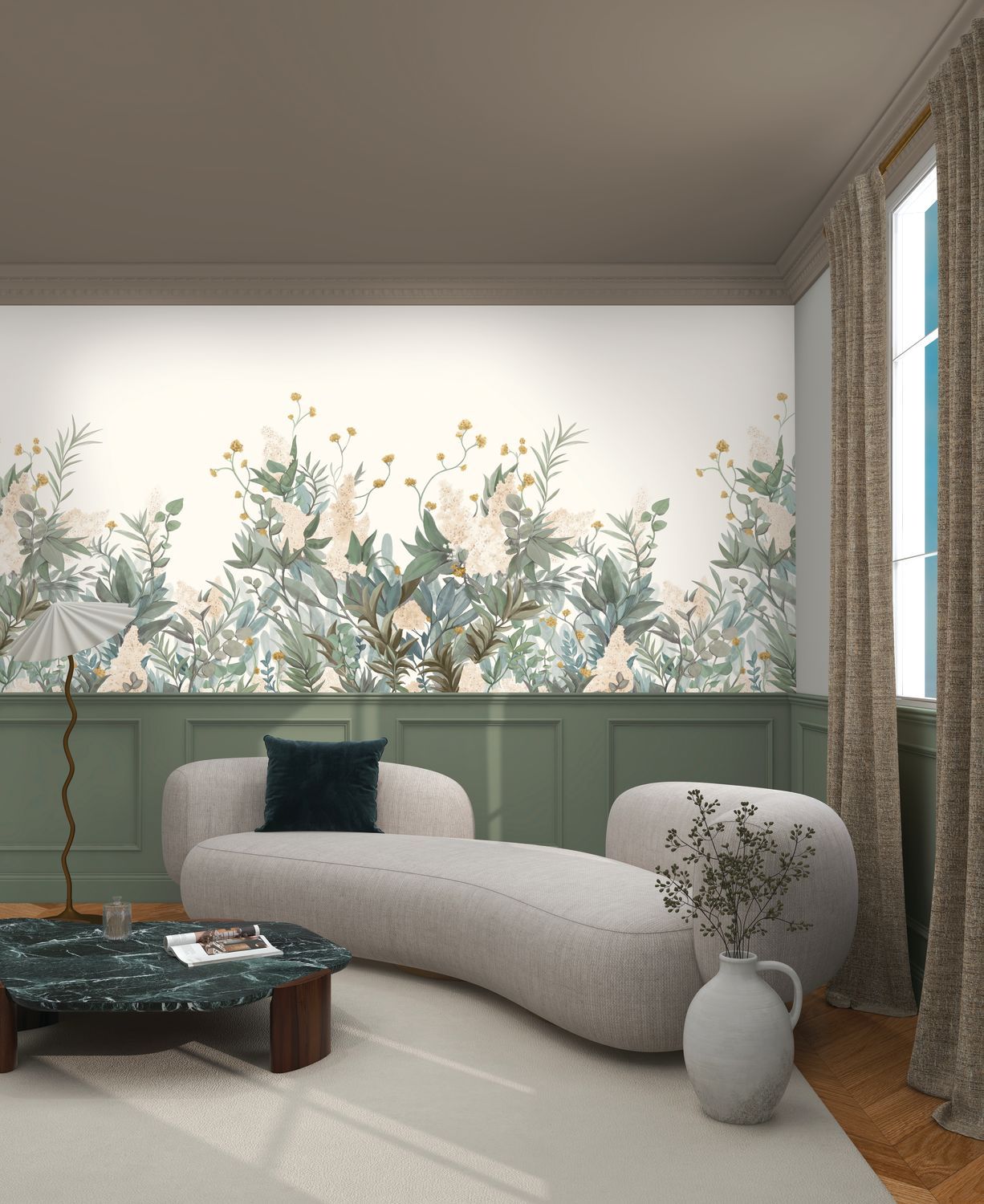 Wandbild WISTERIA grün mit rosa
