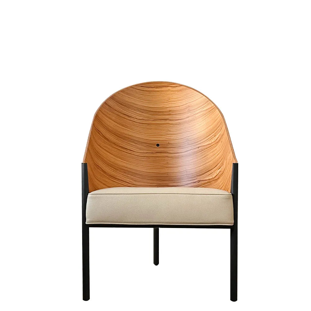 Pratfall Stuhl Olivenfurnier mit beige Leder