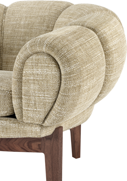 Sofa 3-Sitzer CROISSANT gepolstert mit Nussbaumfuß