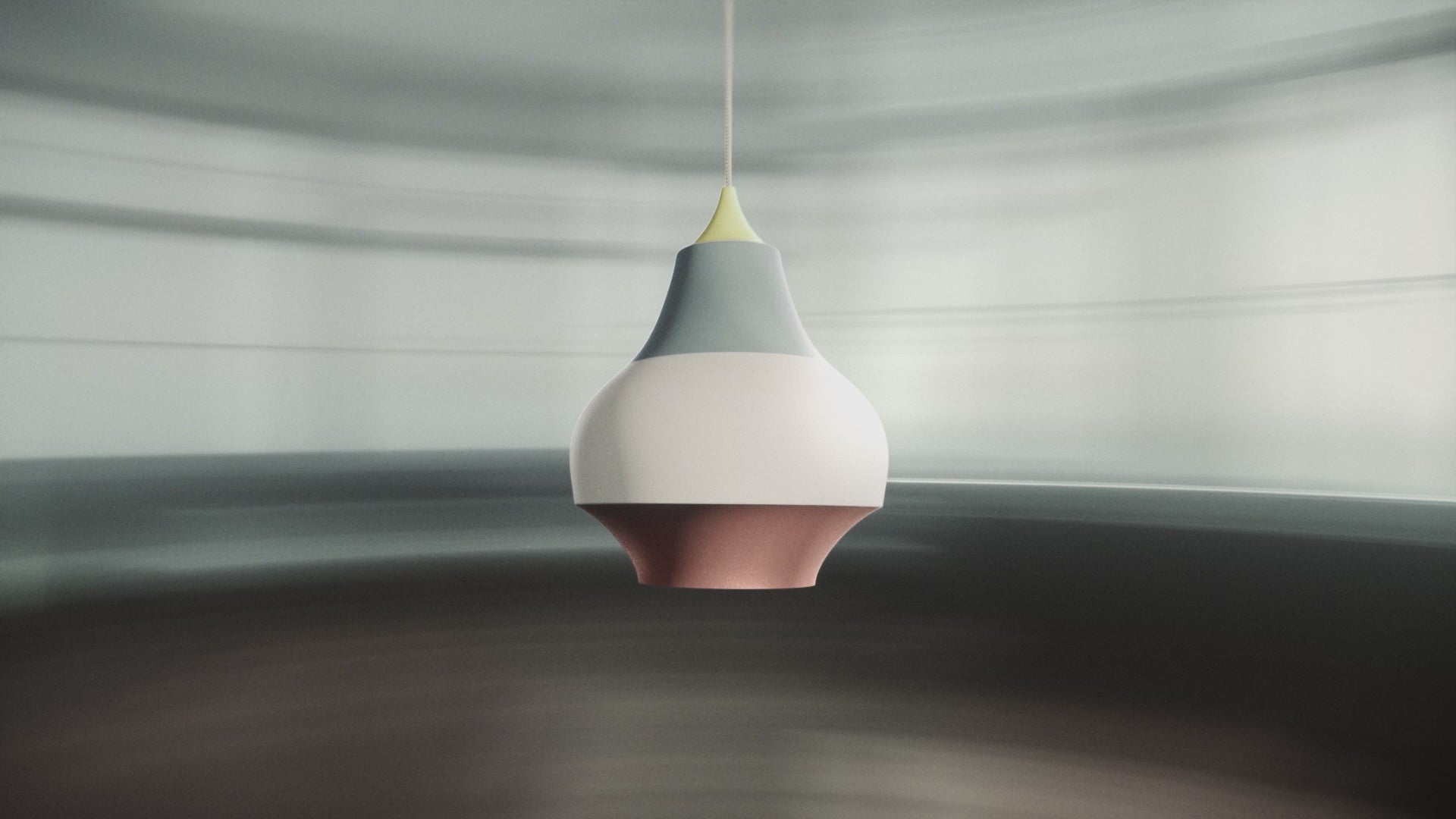 Pendant lamp CIRQUE white-blue with a copper tip