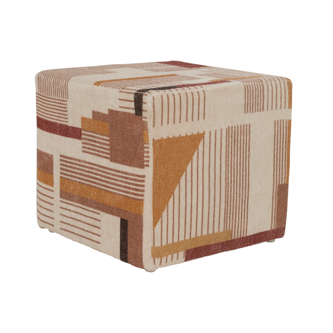 Beige pouf LILLE with orange pattern