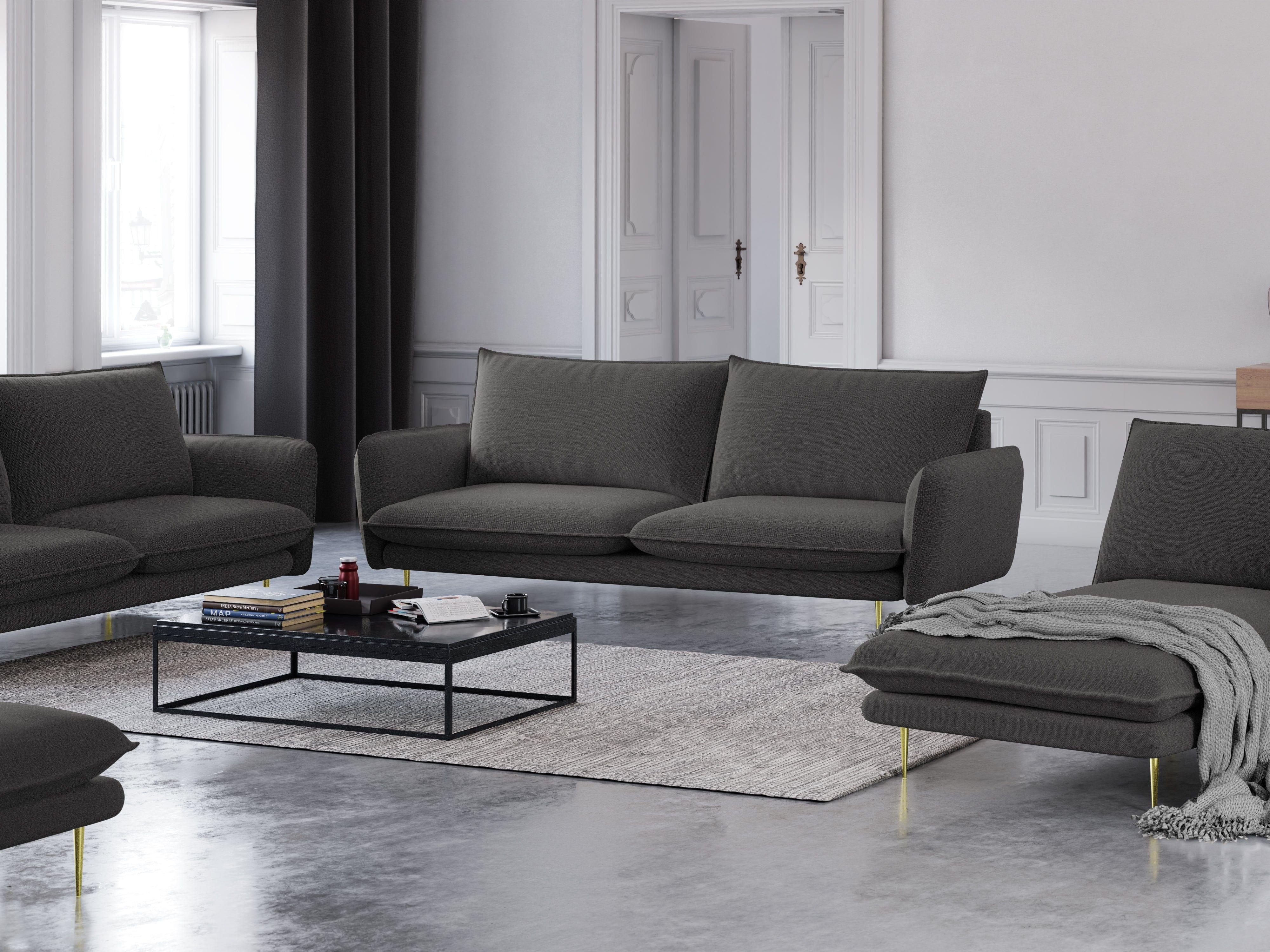 Sofa 3-osobowa VIENNA ciemnoszary ze złotą podstawą Cosmopolitan Design Eye on Design
