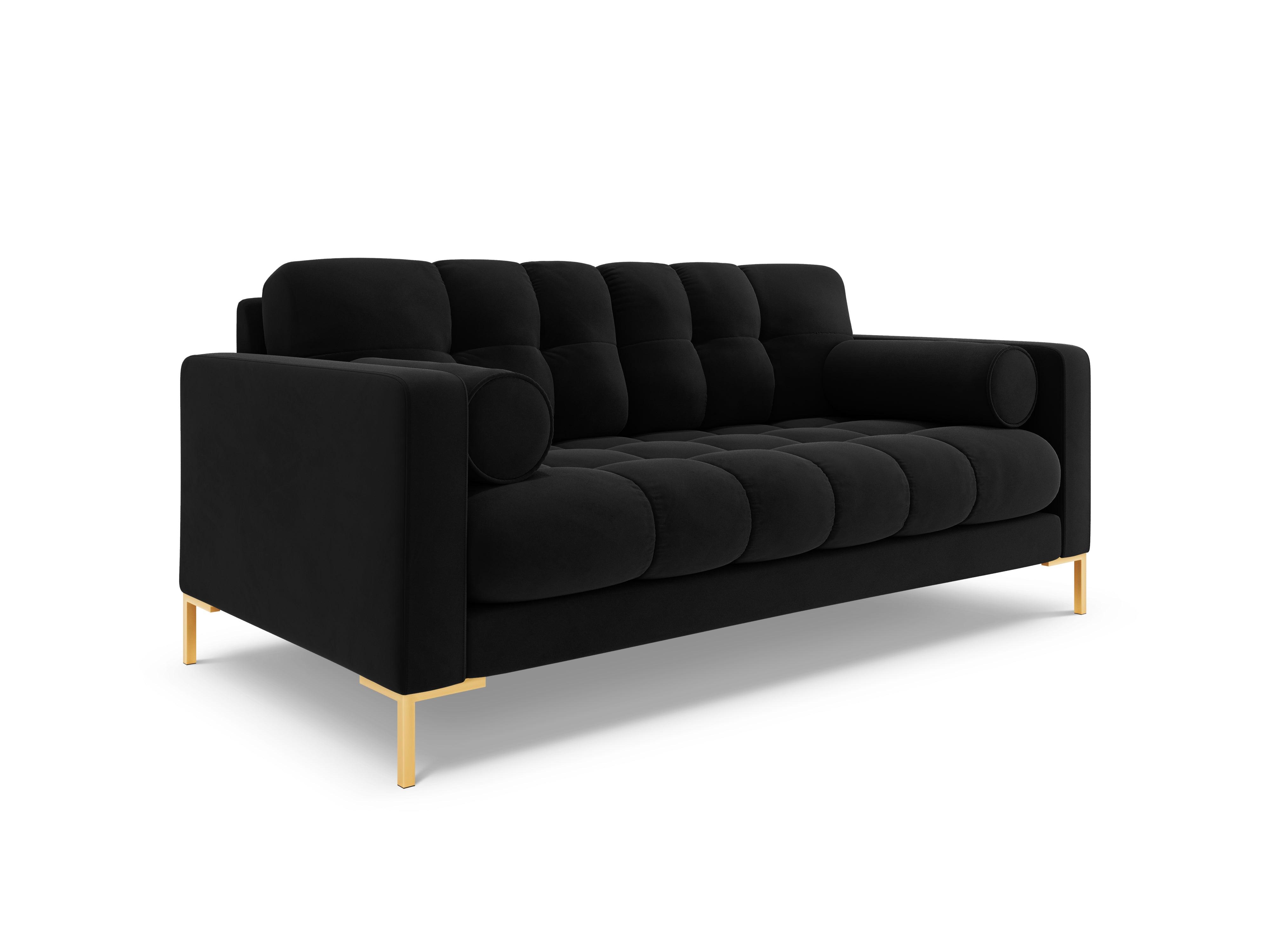 Sofa aksamitna 2-osobowa BALI czarny ze złotą podstawą Cosmopolitan Design Eye on Design