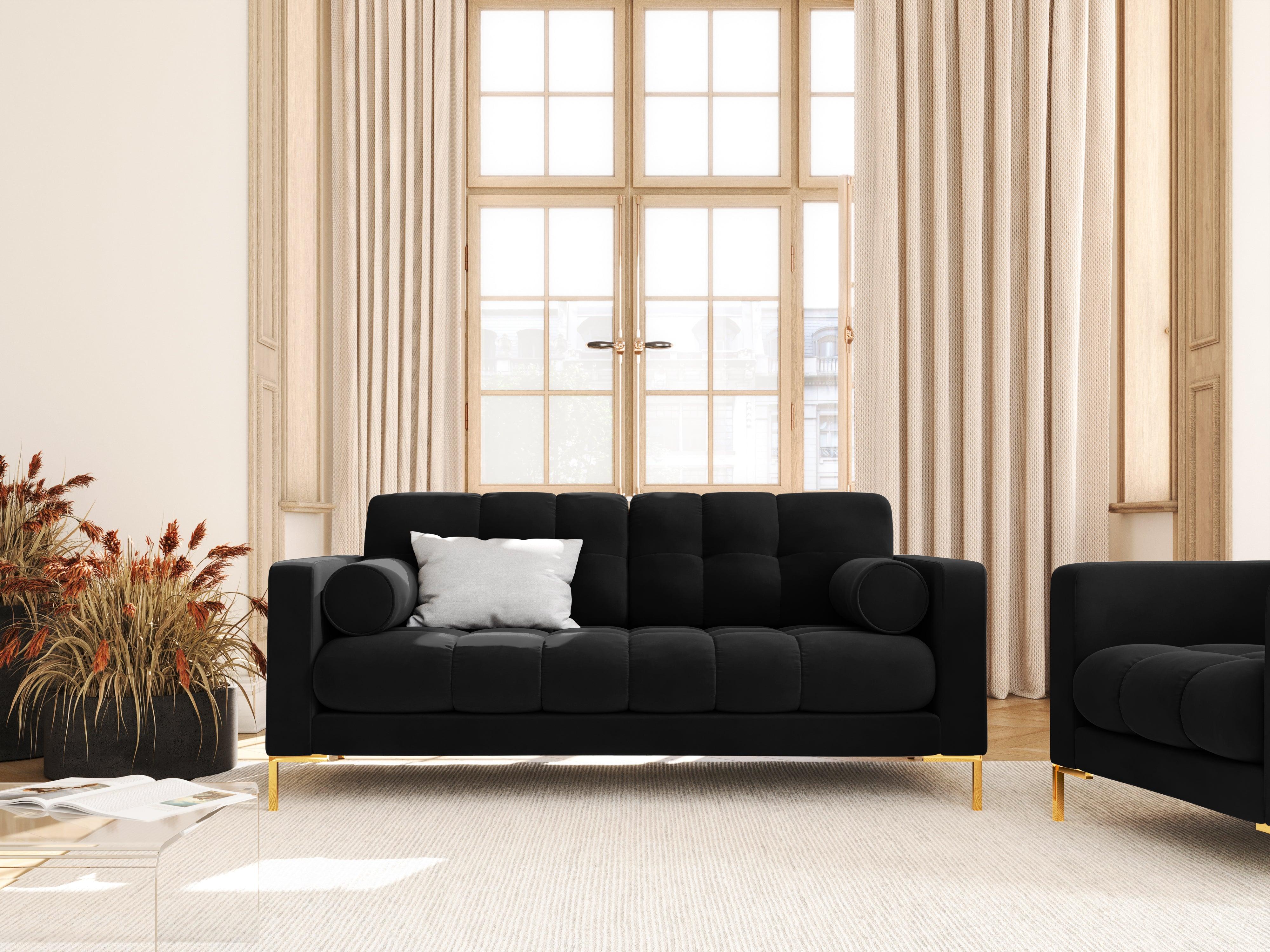 Sofa aksamitna 2-osobowa BALI czarny ze złotą podstawą Cosmopolitan Design Eye on Design