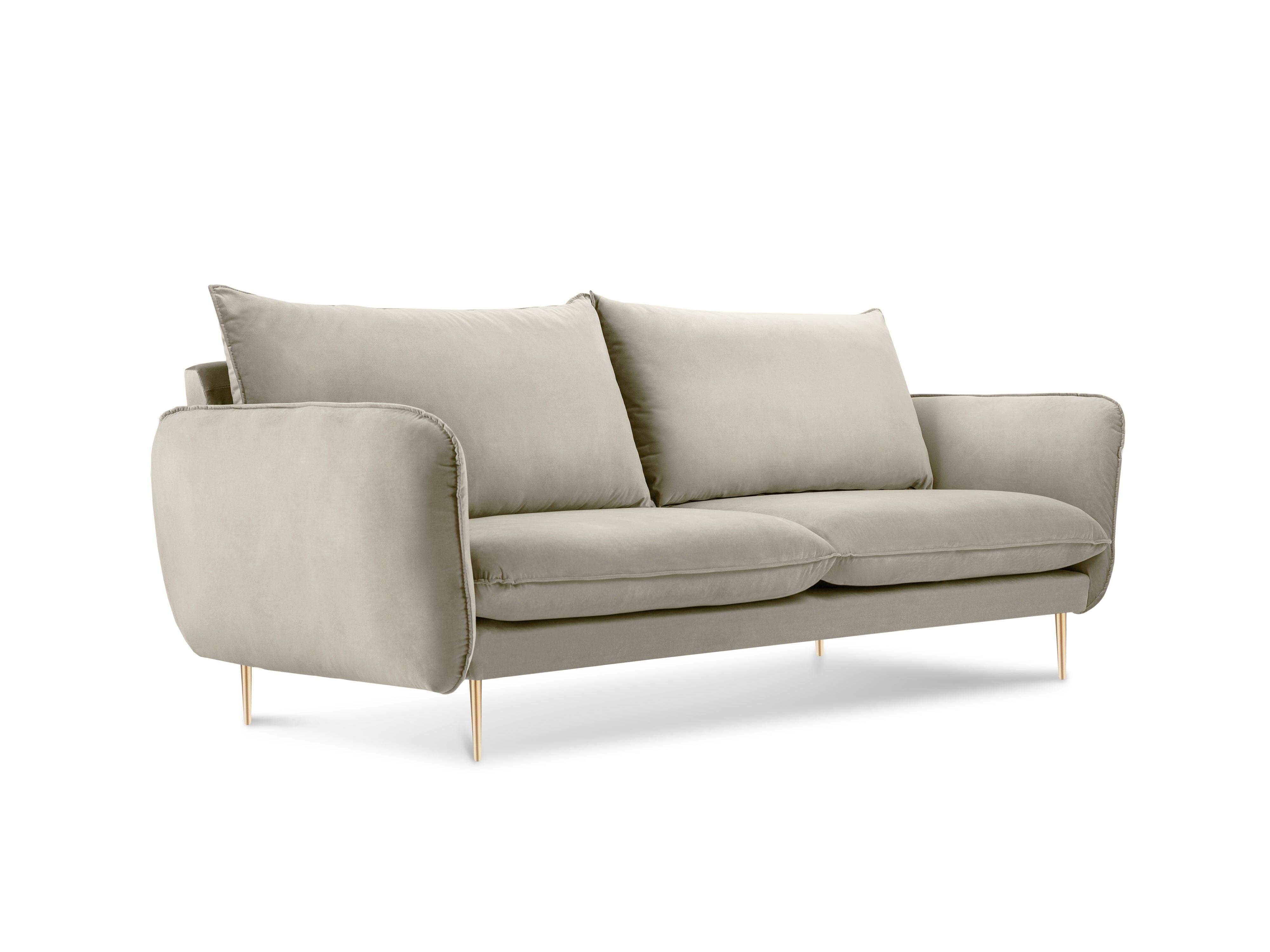 Sofa aksamitna 2-osobowa VIENNA beżowy ze złotą podstawą Cosmopolitan Design Eye on Design