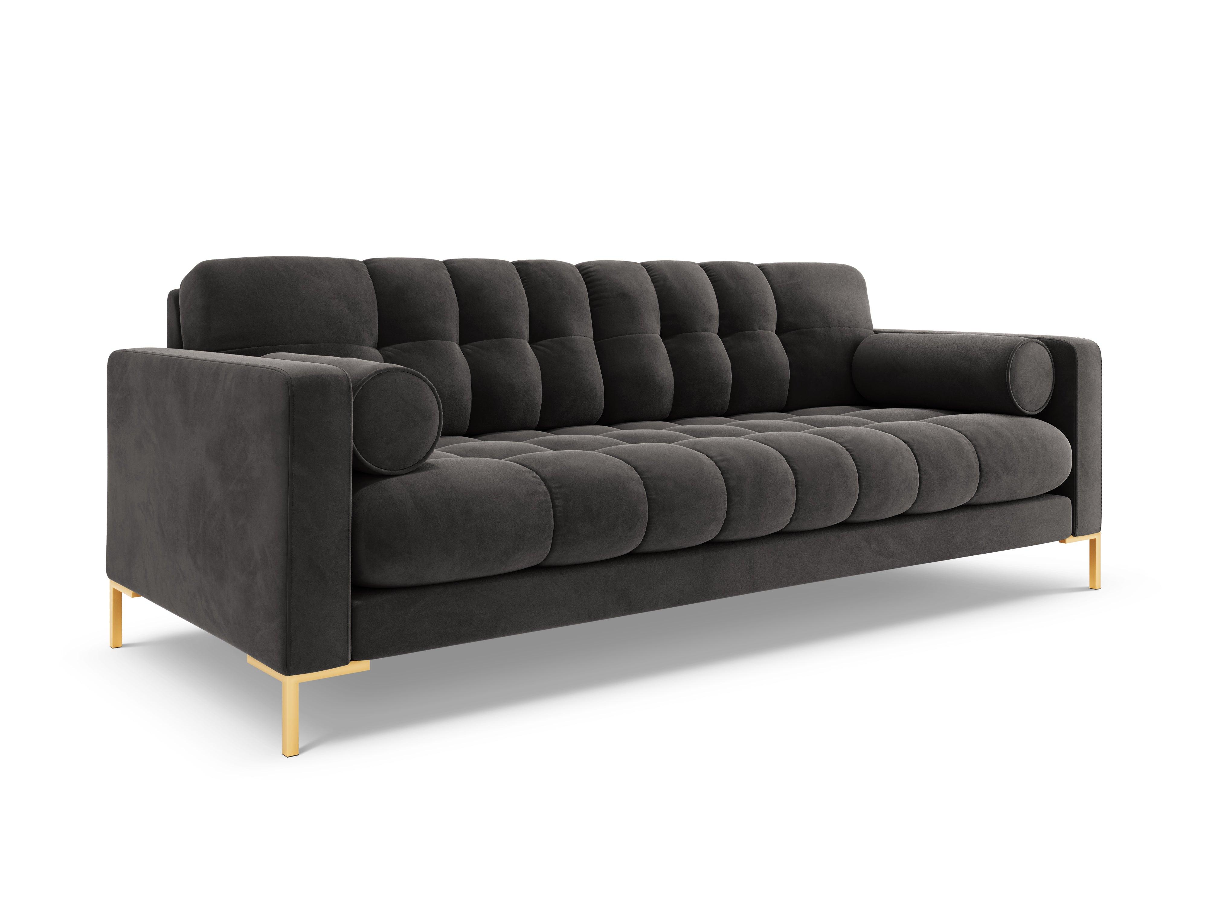 Sofa aksamitna 3-osobowa BALI ciemnoszary ze złotą podstawą Cosmopolitan Design Eye on Design