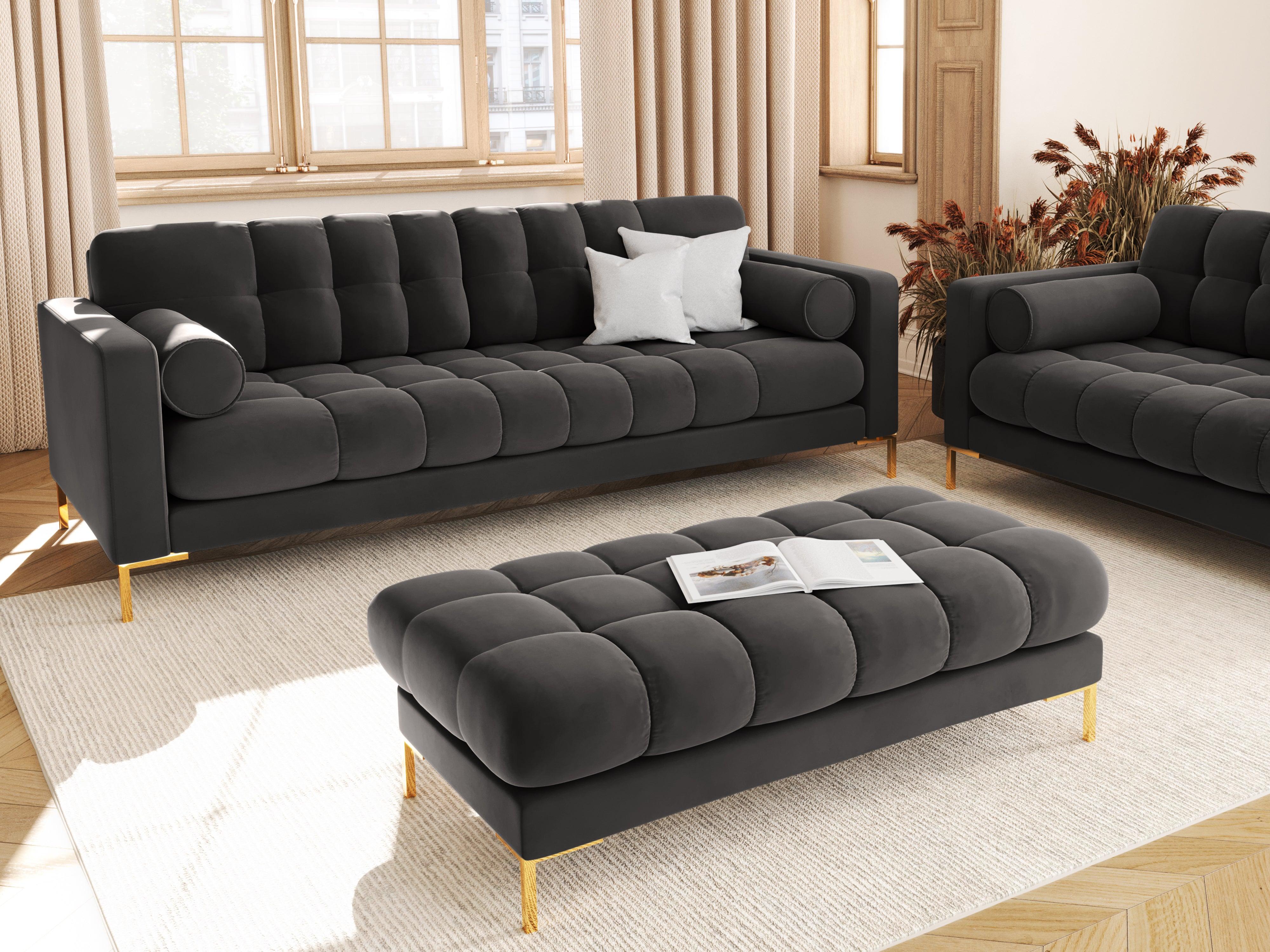 Sofa aksamitna 3-osobowa BALI ciemnoszary ze złotą podstawą Cosmopolitan Design Eye on Design