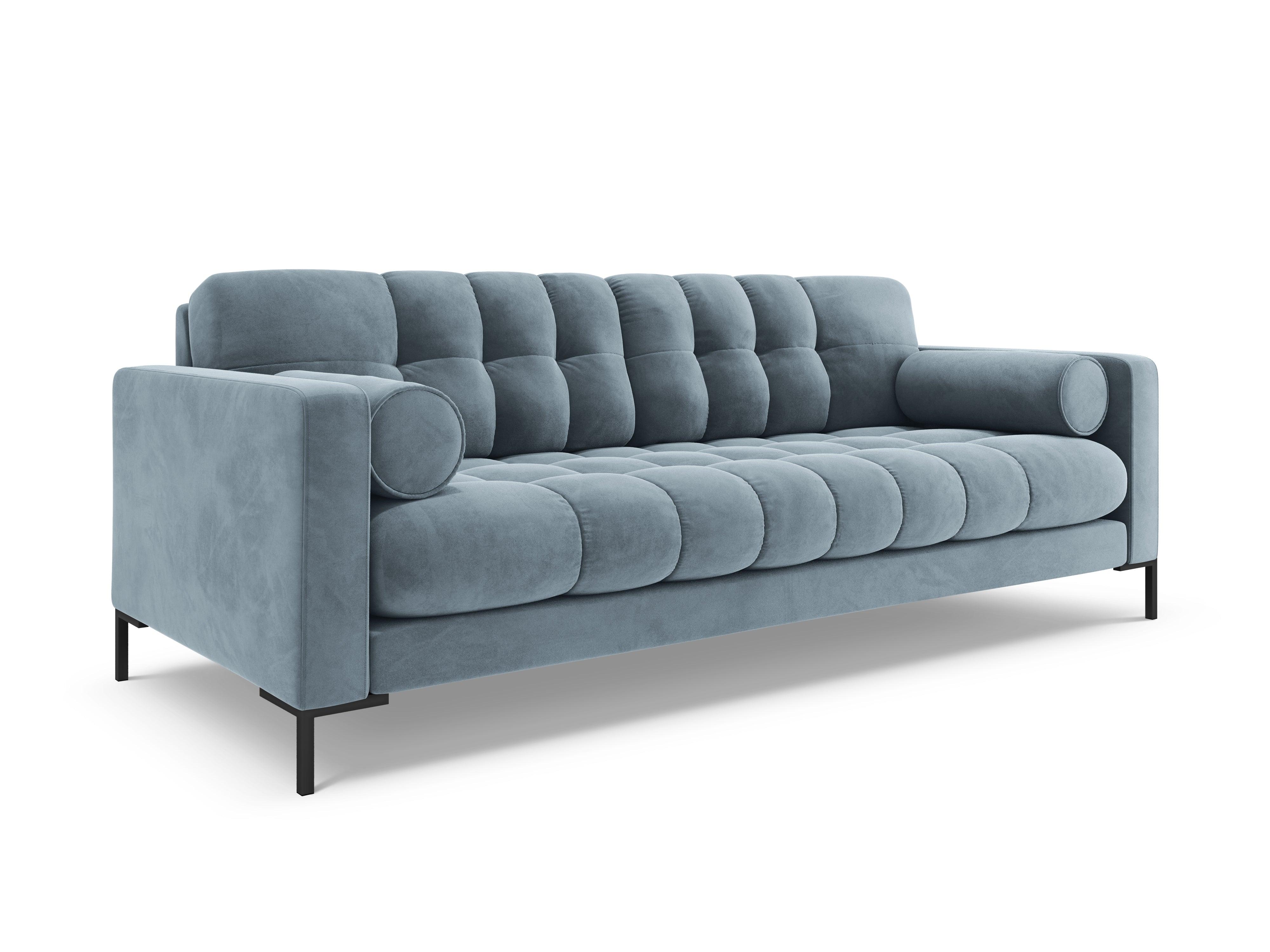 Sofa aksamitna 3-osobowa BALI jasnoniebieski z czarną podstawą Cosmopolitan Design Eye on Design