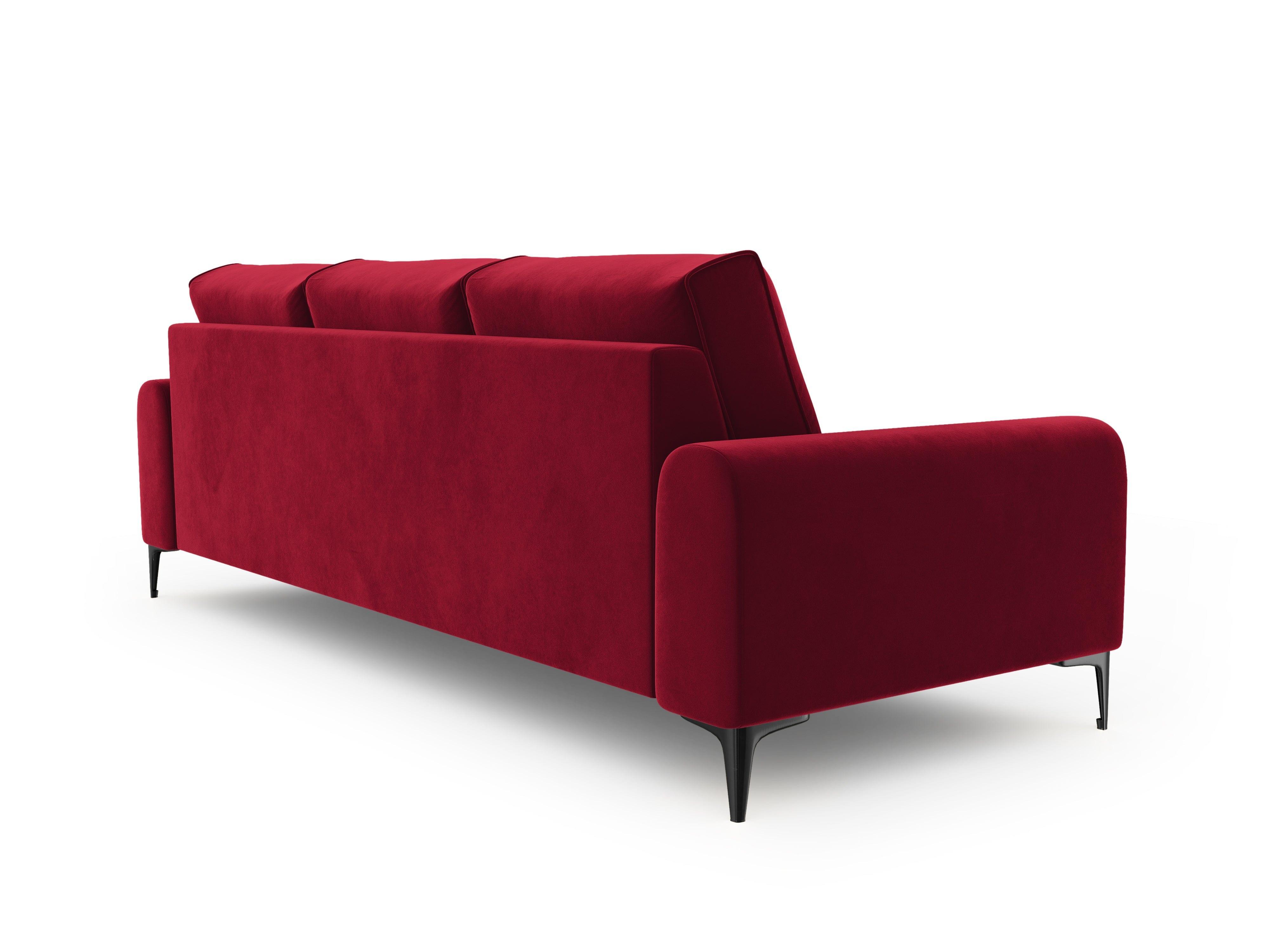 Sofa aksamitna 3-osobowa MADARA czerwony z czarną podstawą Mazzini Sofas Eye on Design