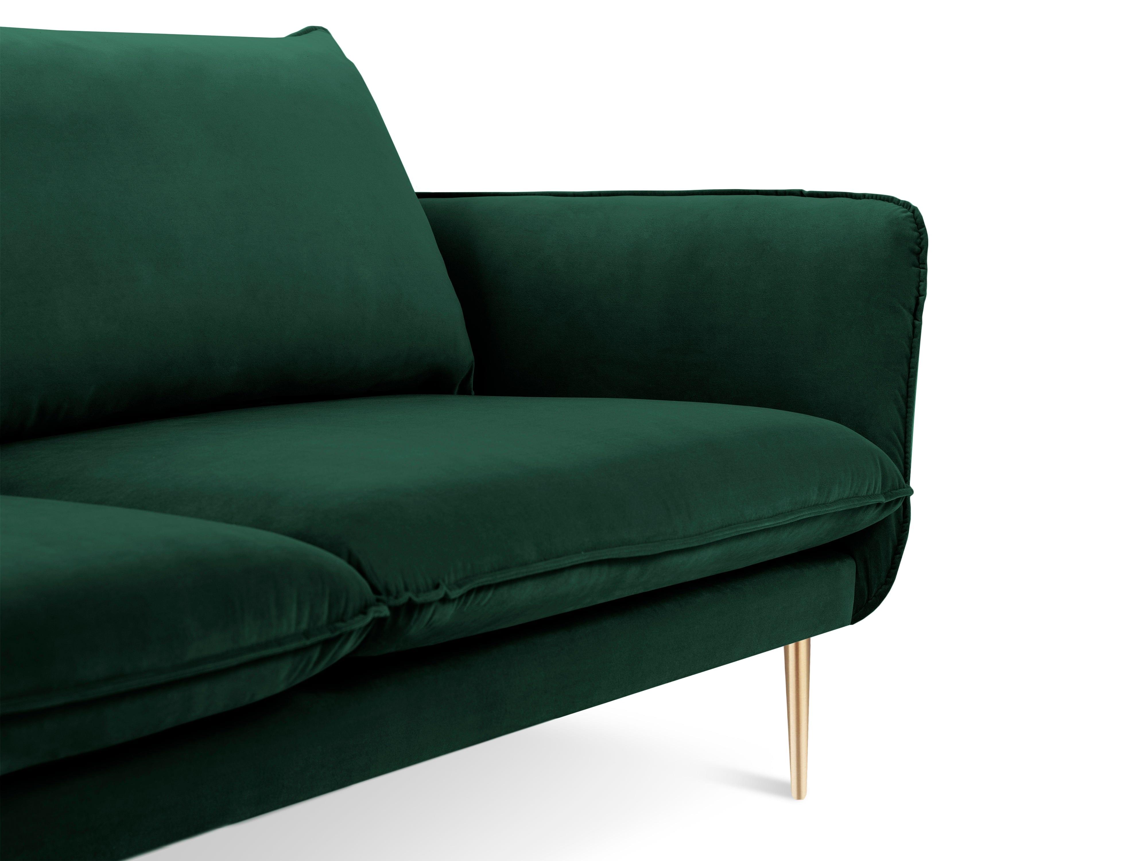 Sofa aksamitna 3-osobowa VIENNA zielony ze złotą podstawą Cosmopolitan Design Eye on Design
