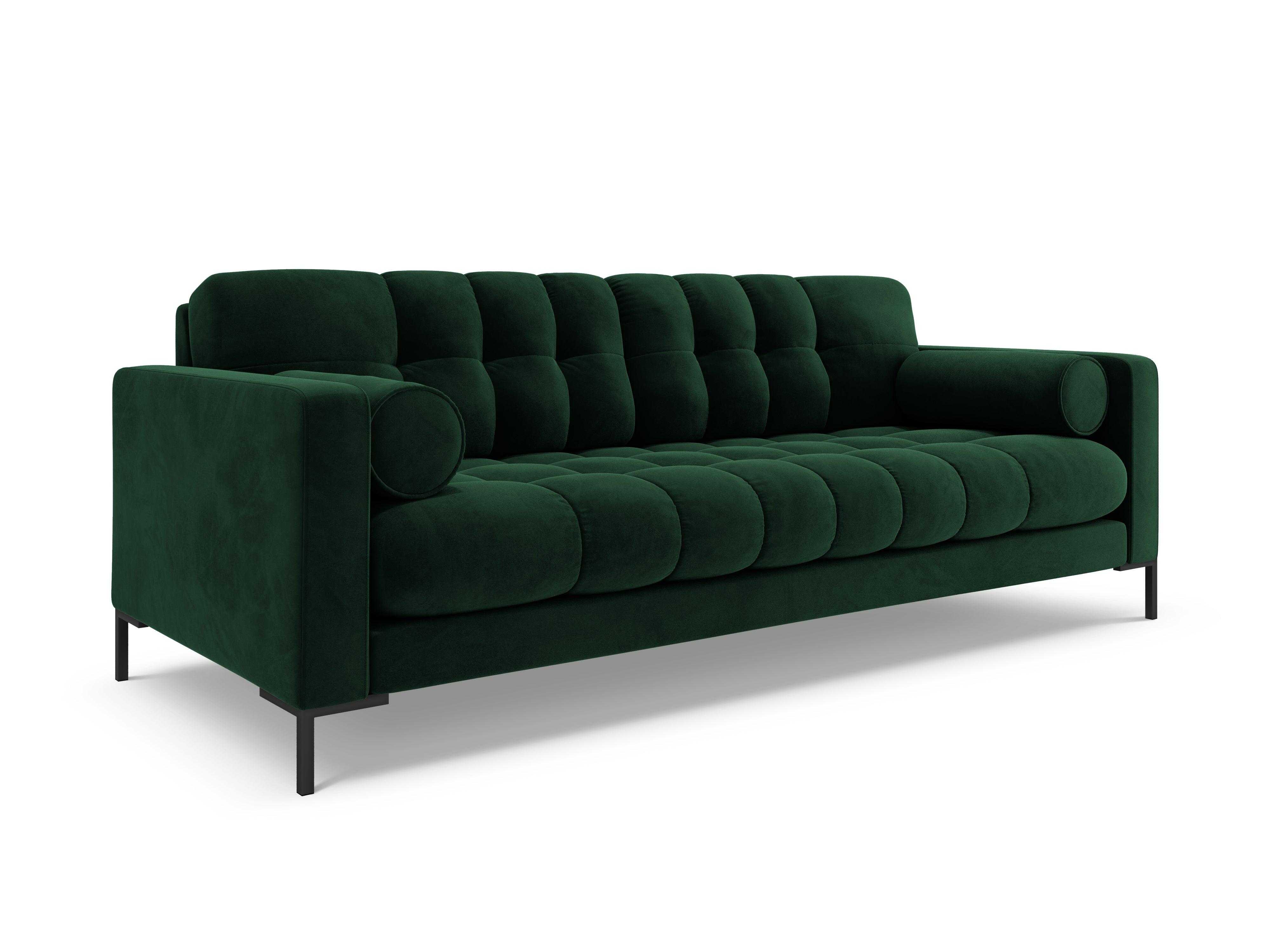 Sofa aksamitna 4-osobowa BALI butelkowa zieleń z czarną podstawą Cosmopolitan Design Eye on Design