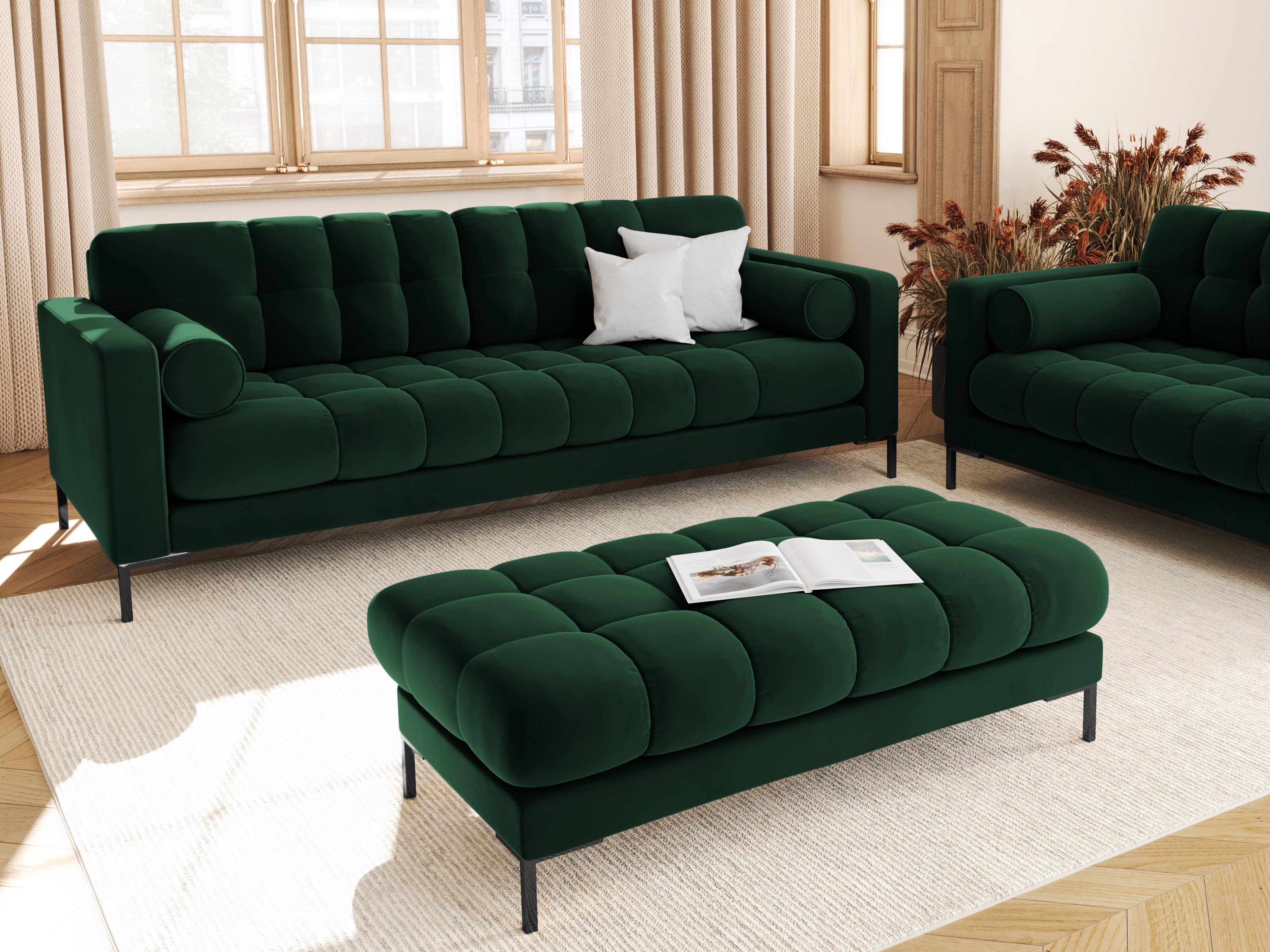 Sofa aksamitna 4-osobowa BALI butelkowa zieleń z czarną podstawą Cosmopolitan Design Eye on Design