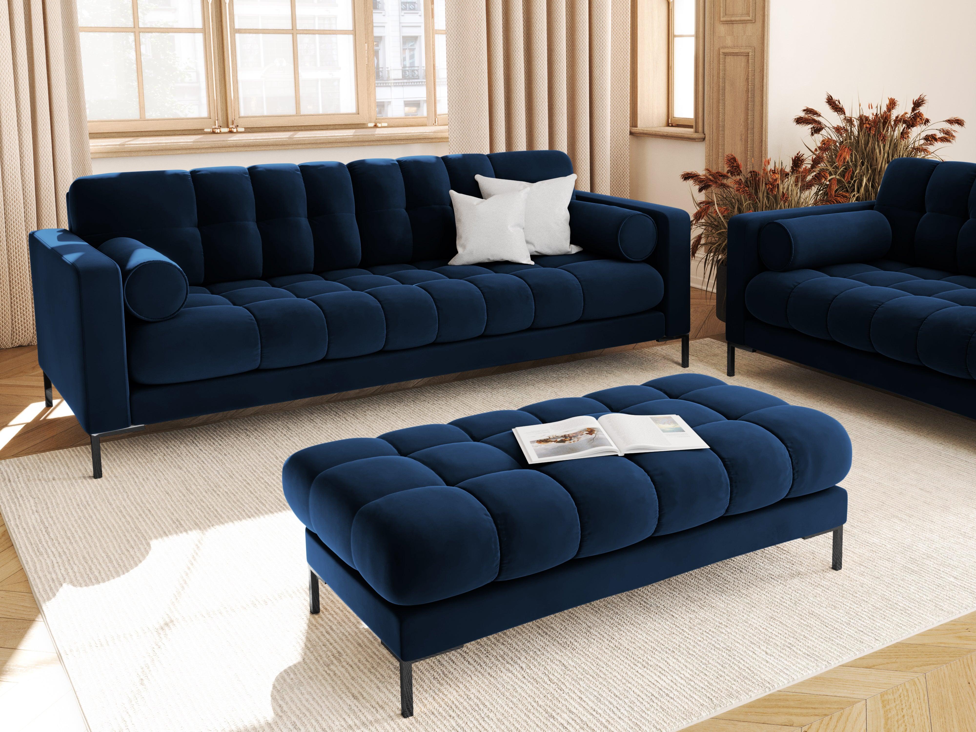 Sofa aksamitna 4-osobowa BALI granat królewski z czarną podstawą Cosmopolitan Design Eye on Design