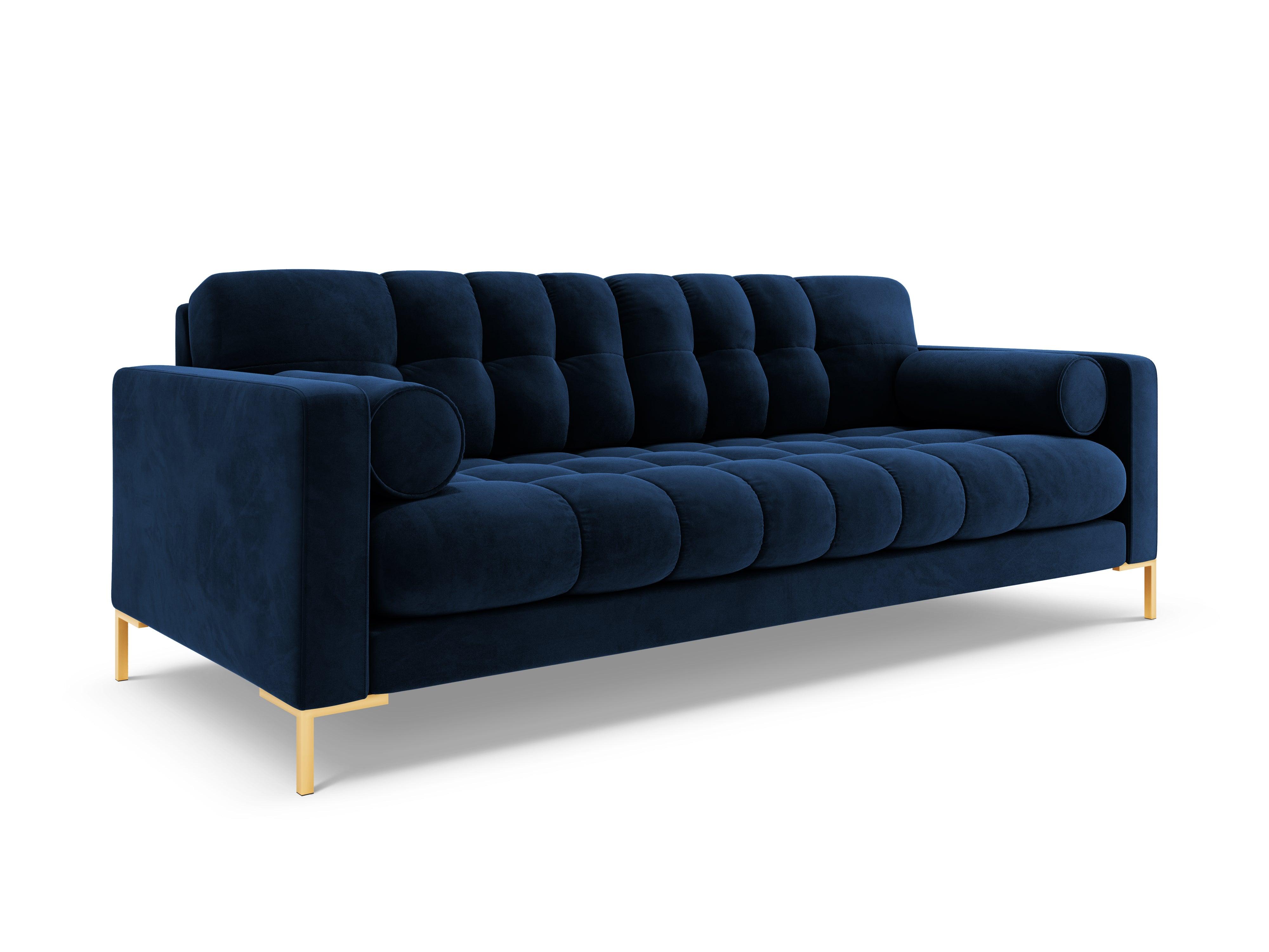 Sofa aksamitna 4-osobowa BALI granat królewski ze złotą podstawą Cosmopolitan Design Eye on Design