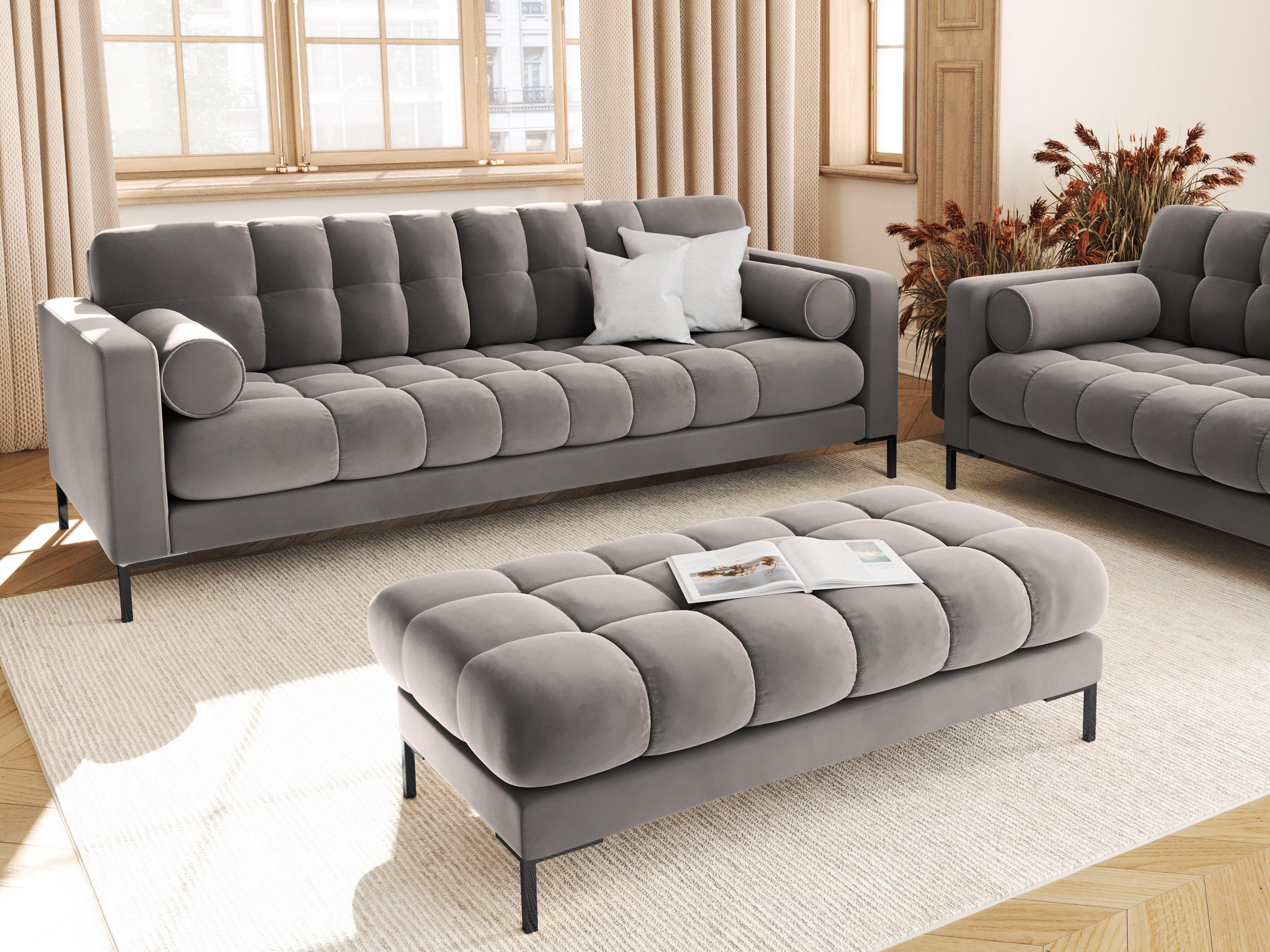 Sofa aksamitna 4-osobowa BALI jasnoszary z czarną podstawą Cosmopolitan Design Eye on Design
