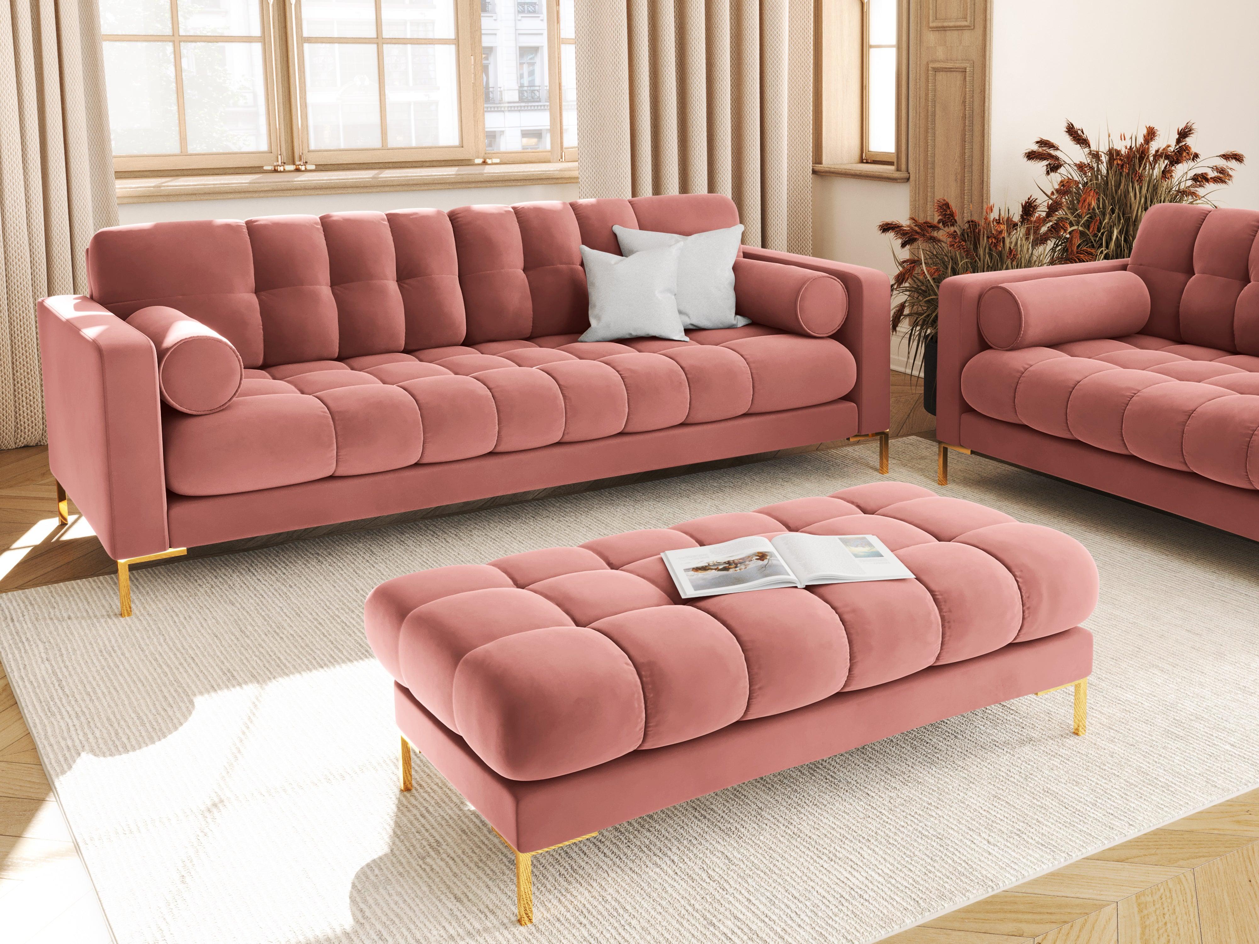 Sofa aksamitna 4-osobowa BALI różowy ze złotą podstawą Cosmopolitan Design Eye on Design