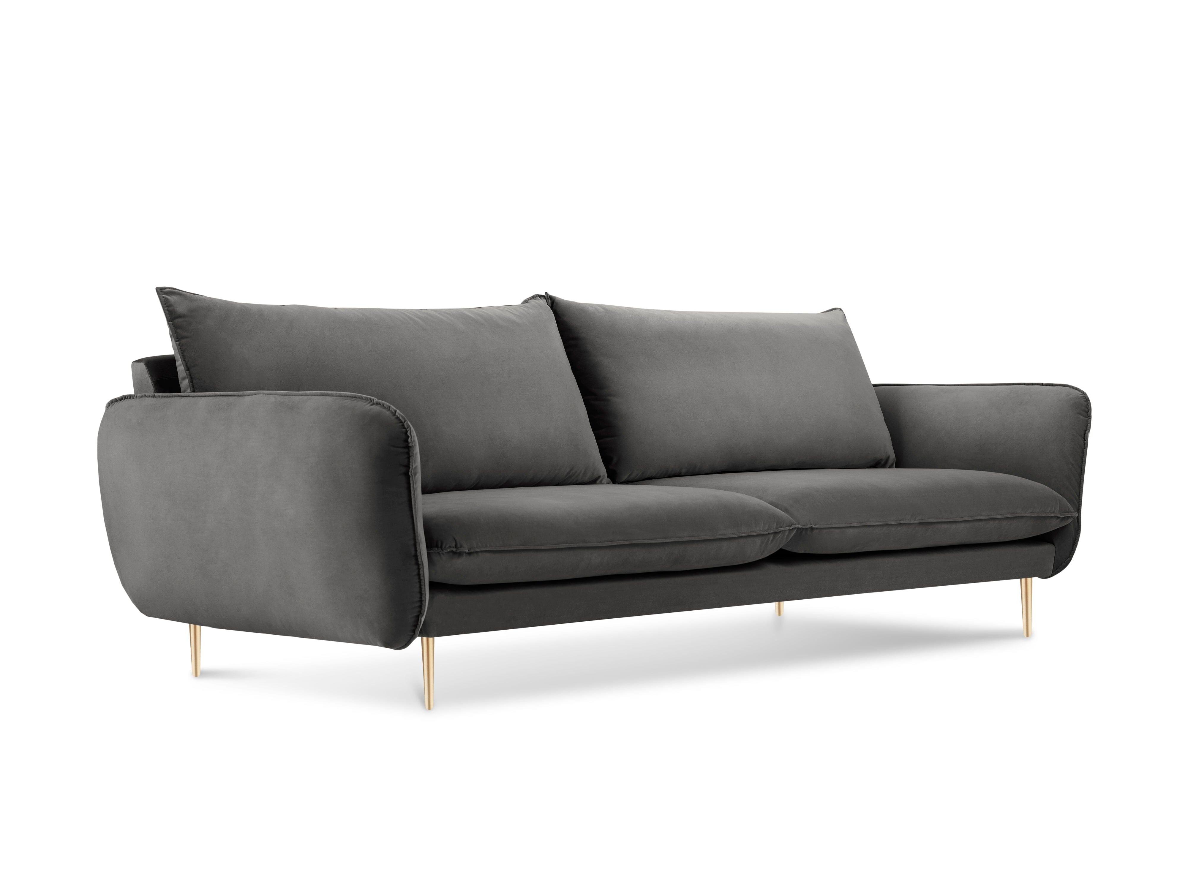 Sofa aksamitna 4-osobowa VIENNA ciemnoszary ze złotą podstawą Cosmopolitan Design Eye on Design