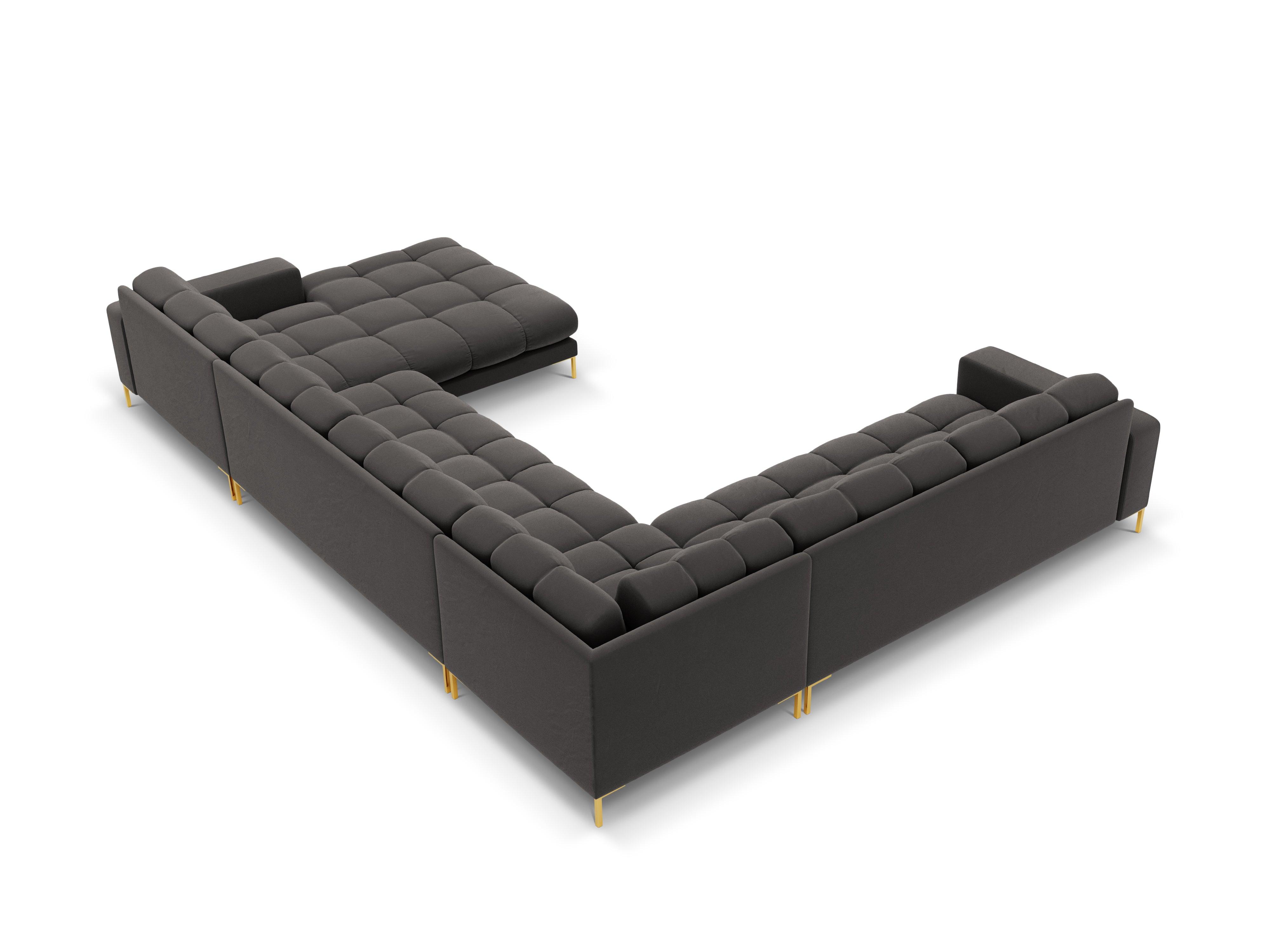 Sofa aksamitna panoramiczna lewostronna 7-osobowa BALI ciemnoszary ze złotą podstawą Cosmopolitan Design Eye on Design