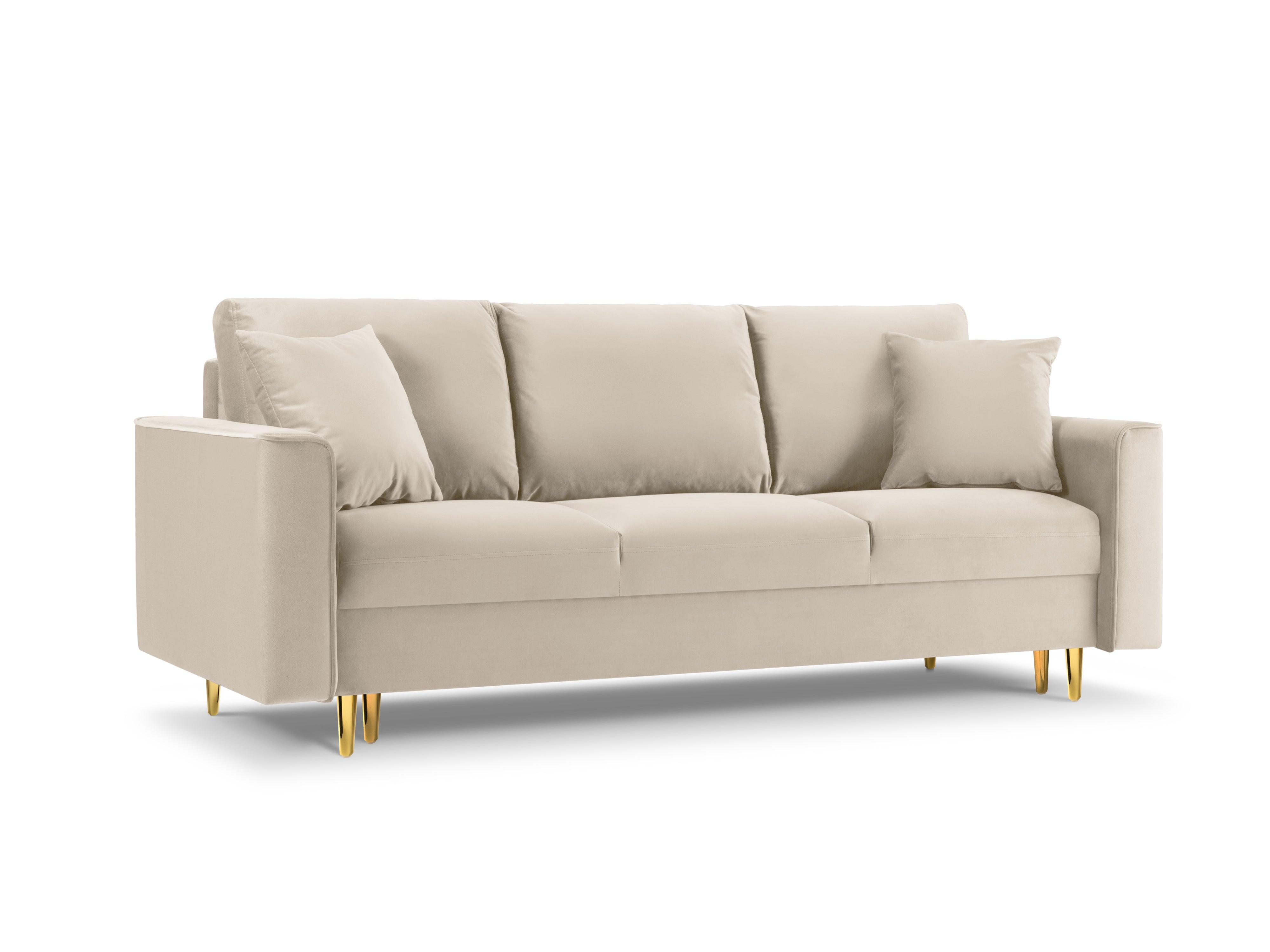 Sofa aksamitna z funkcją spania CARTADERA beżowy ze złotą podstawą Mazzini Sofas Eye on Design