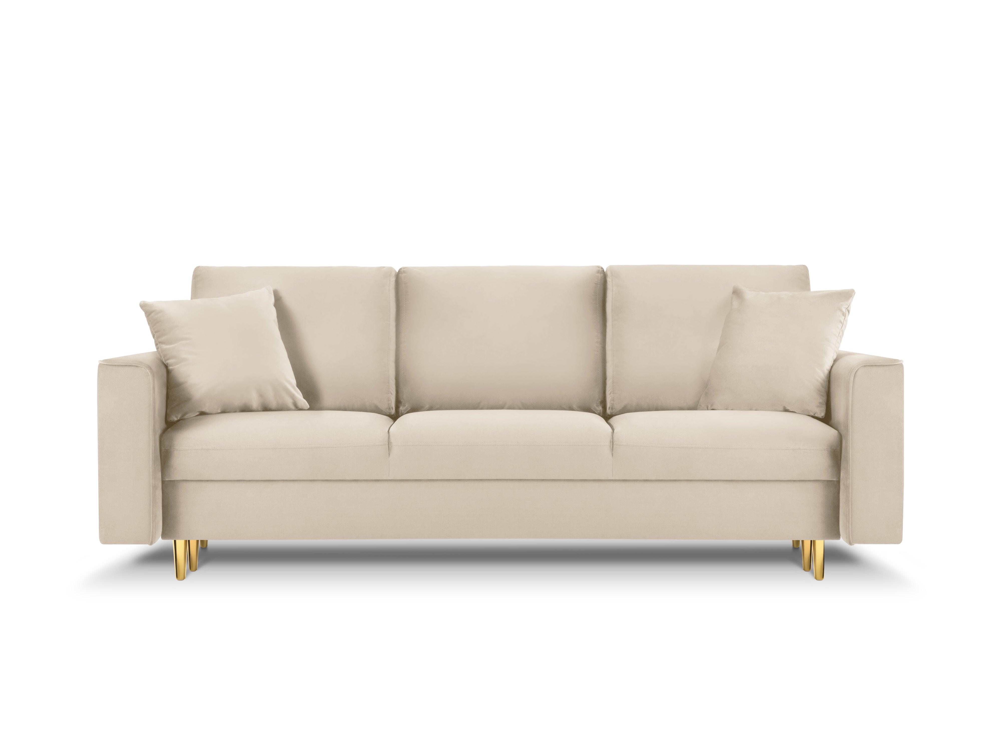 Sofa aksamitna z funkcją spania CARTADERA beżowy ze złotą podstawą Mazzini Sofas Eye on Design