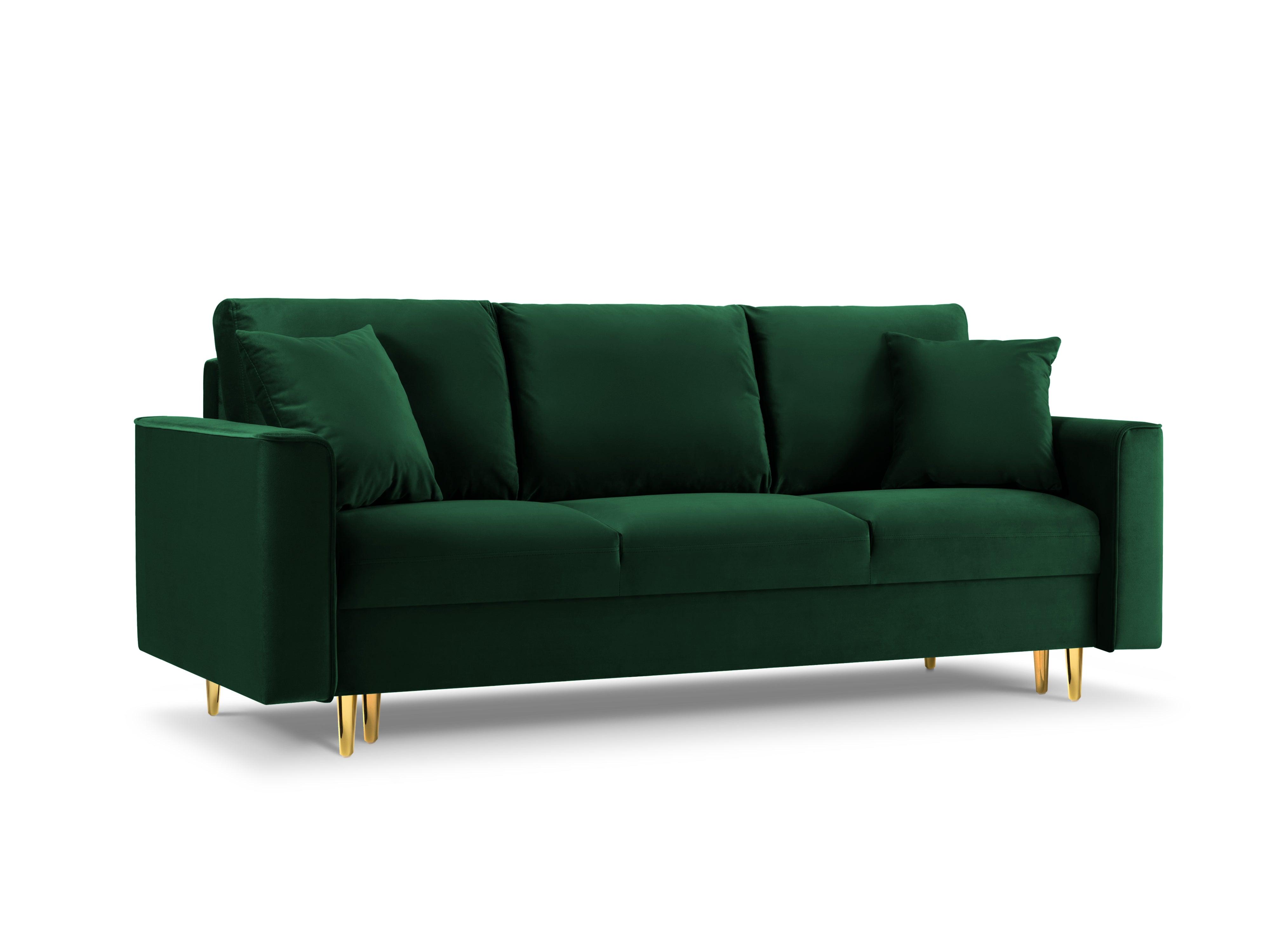 Sofa aksamitna z funkcją spania CARTADERA butelkowa zieleń ze złotą podstawą Mazzini Sofas Eye on Design