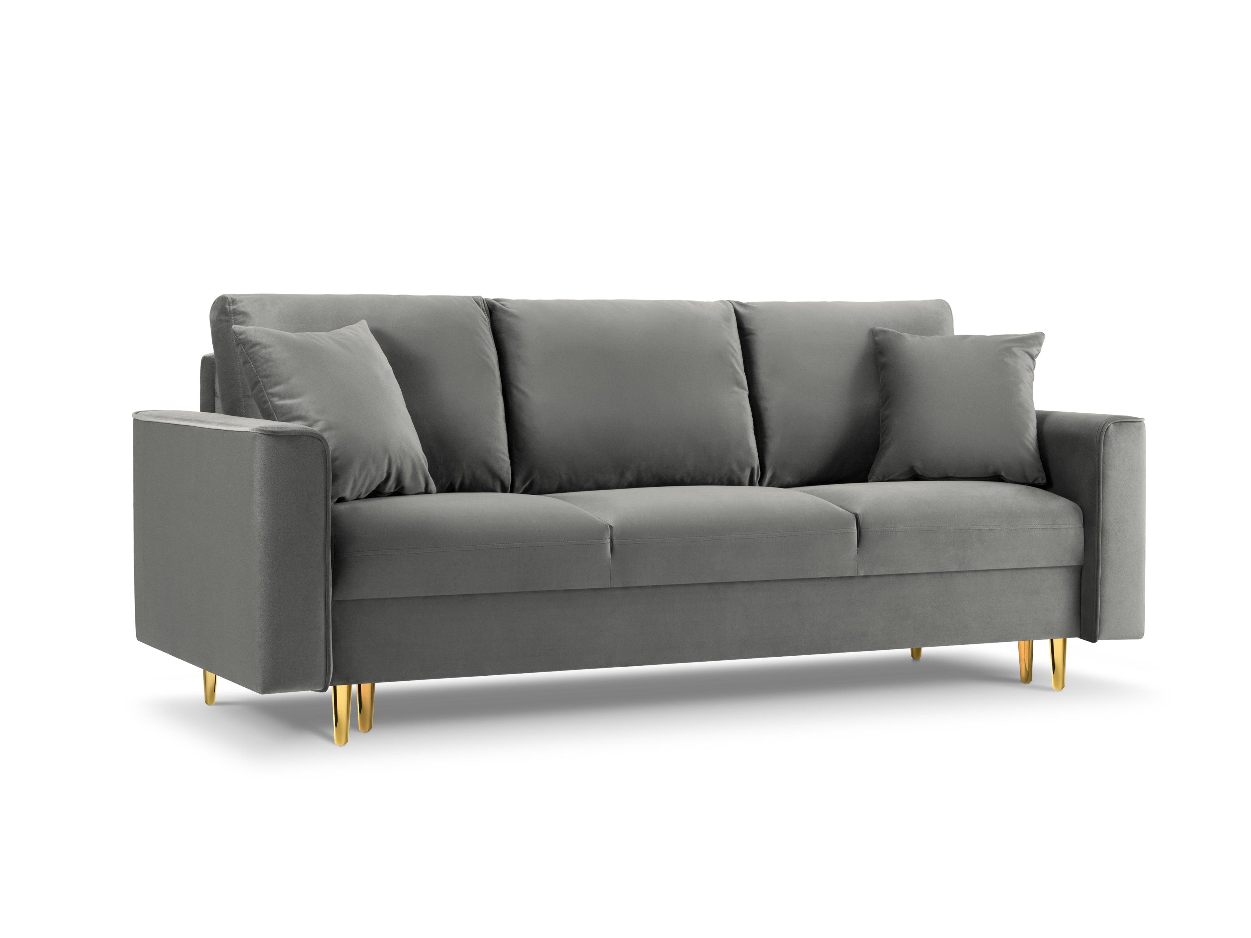 Sofa aksamitna z funkcją spania CARTADERA jasnoszary ze złotą podstawą Mazzini Sofas Eye on Design