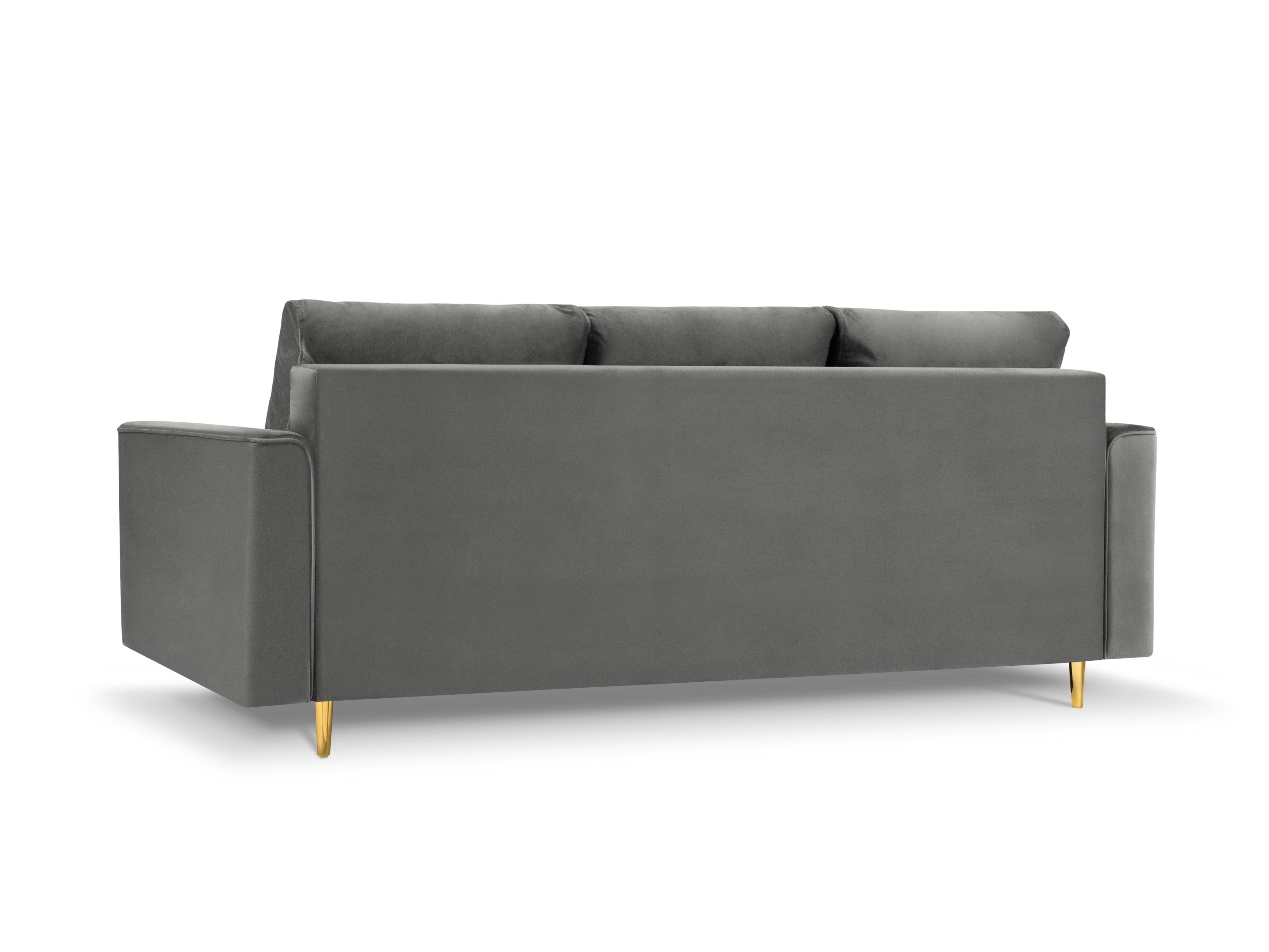 Sofa aksamitna z funkcją spania CARTADERA jasnoszary ze złotą podstawą Mazzini Sofas Eye on Design