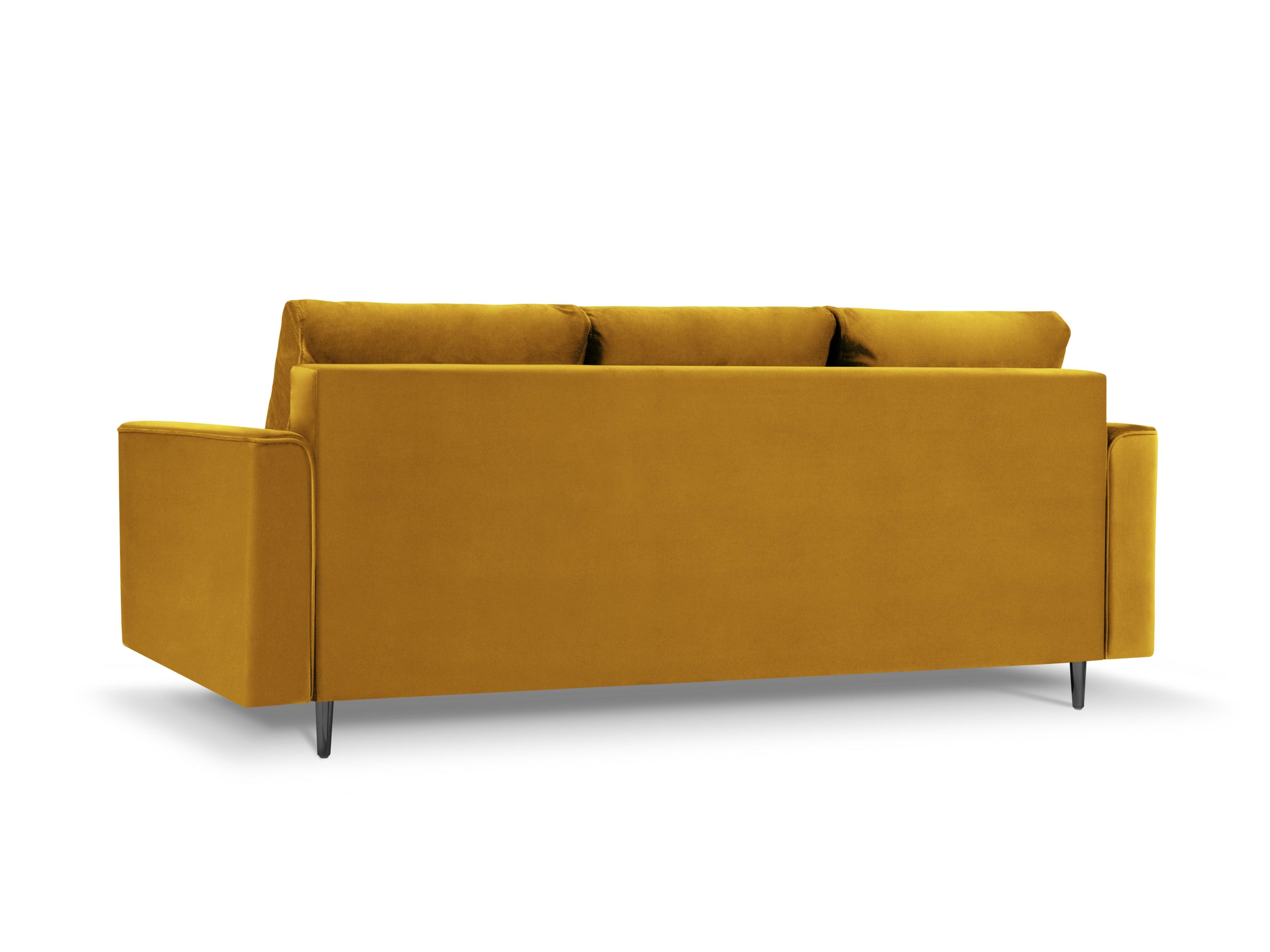 Sofa aksamitna z funkcją spania CARTADERA musztardowy z czarną podstawą Mazzini Sofas Eye on Design