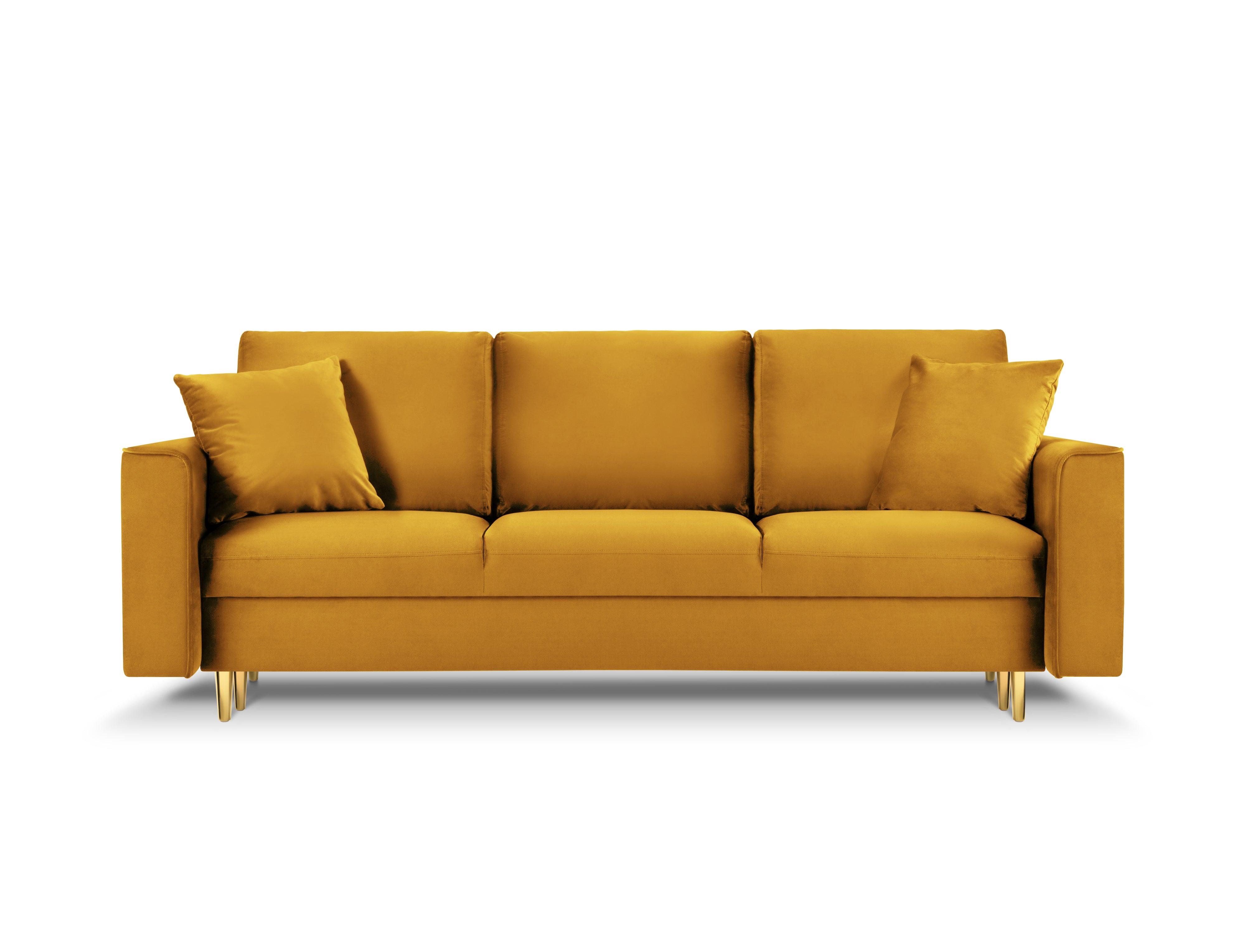 Sofa aksamitna z funkcją spania CARTADERA musztardowy ze złotą podstawą Mazzini Sofas Eye on Design