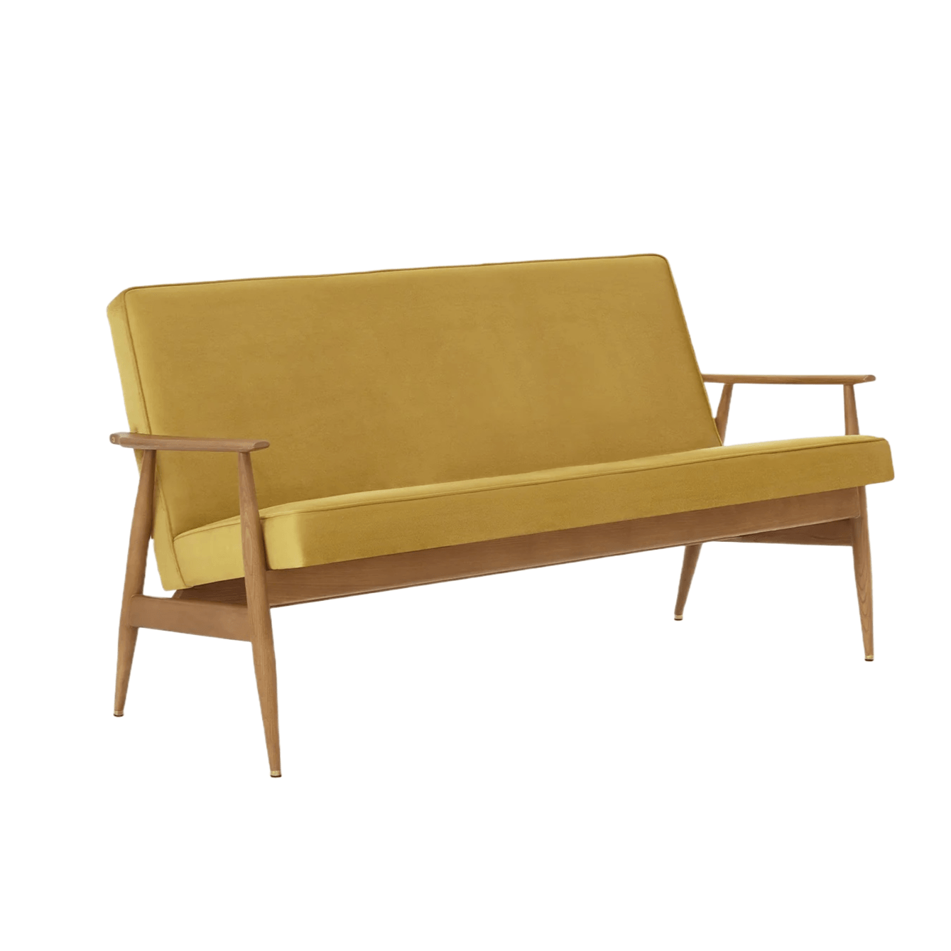 Sofa FOX żółty w tkaninie Shine Velvet Mustard 366 concept 155 cm Jesion-02 Eye on Design