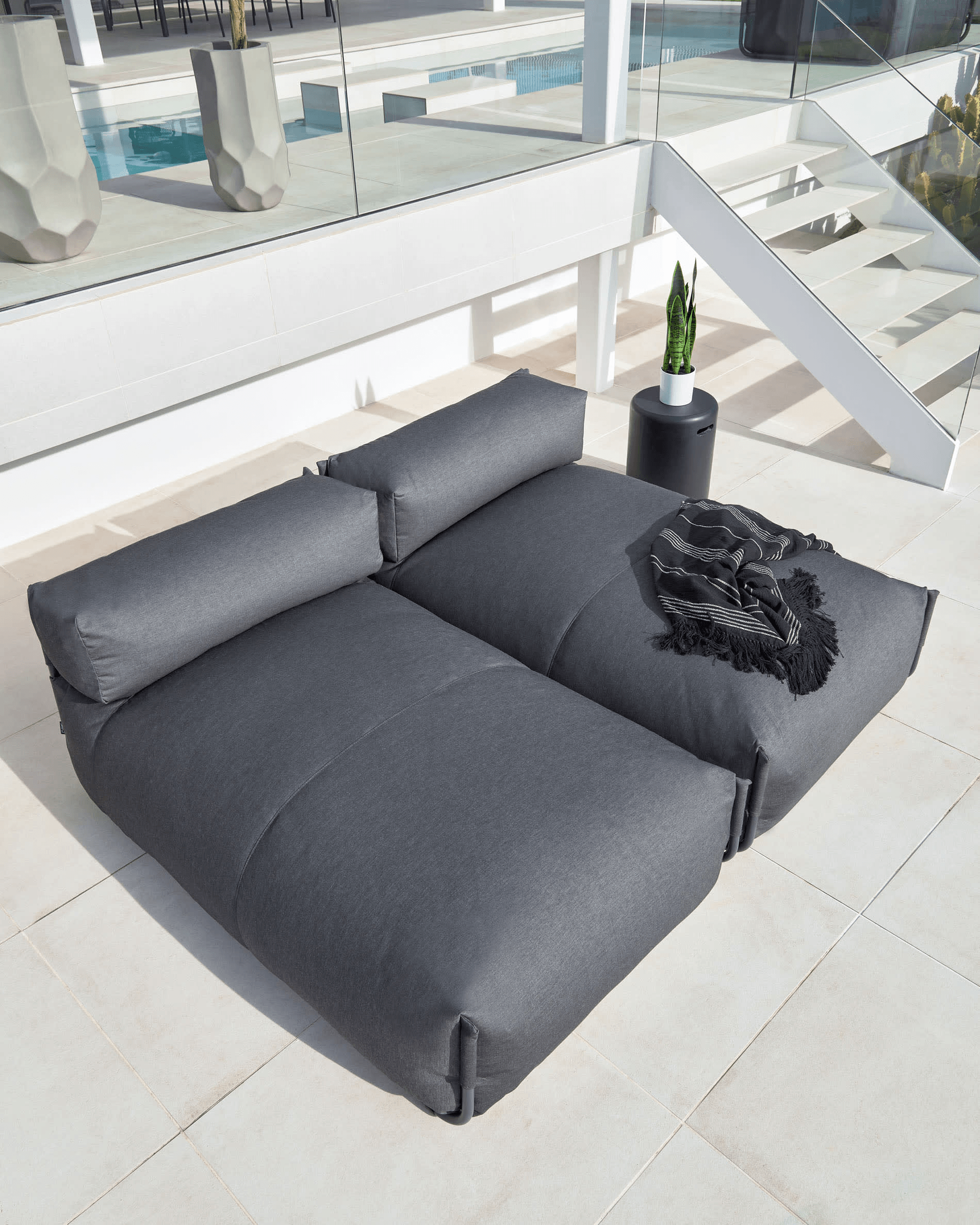 Sofa modułowa ogrodowa SQUARE - szezlong ciemnoszary La Forma Eye on Design