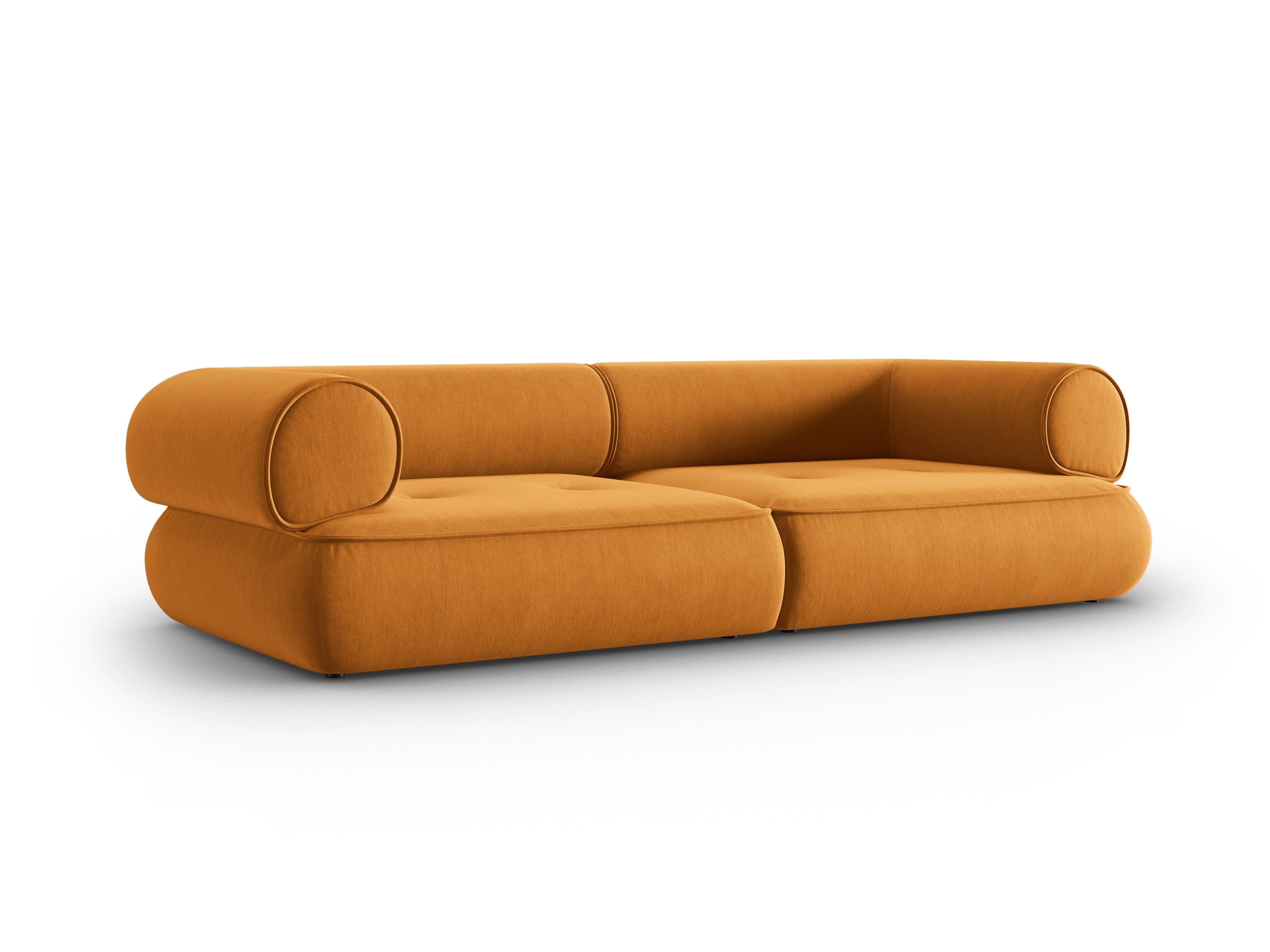 Sofa w tkaninie szenilowej 3-osobowa LILY musztardowy Maison Heritage Eye on Design