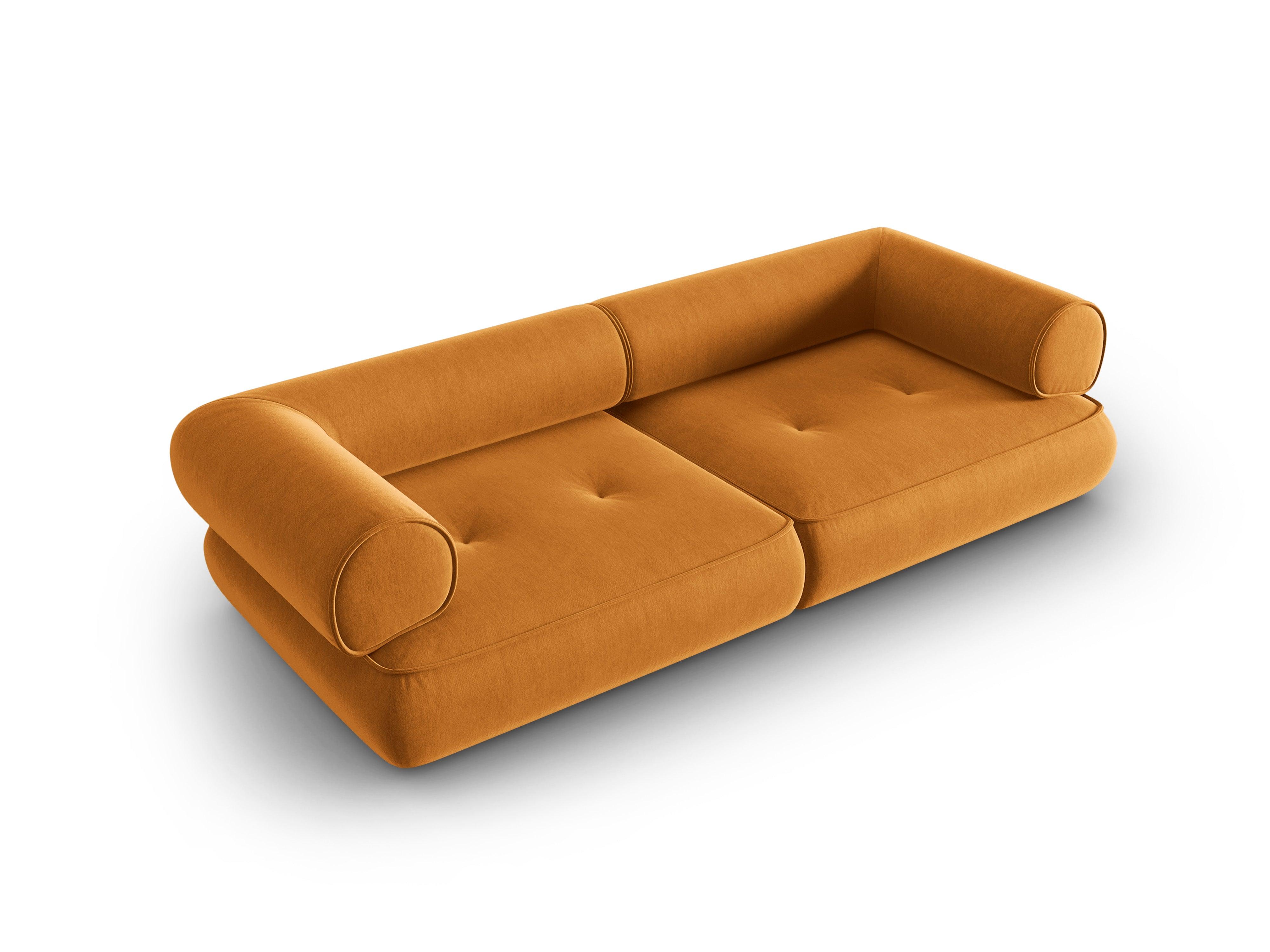 Sofa w tkaninie szenilowej 3-osobowa LILY musztardowy Maison Heritage Eye on Design