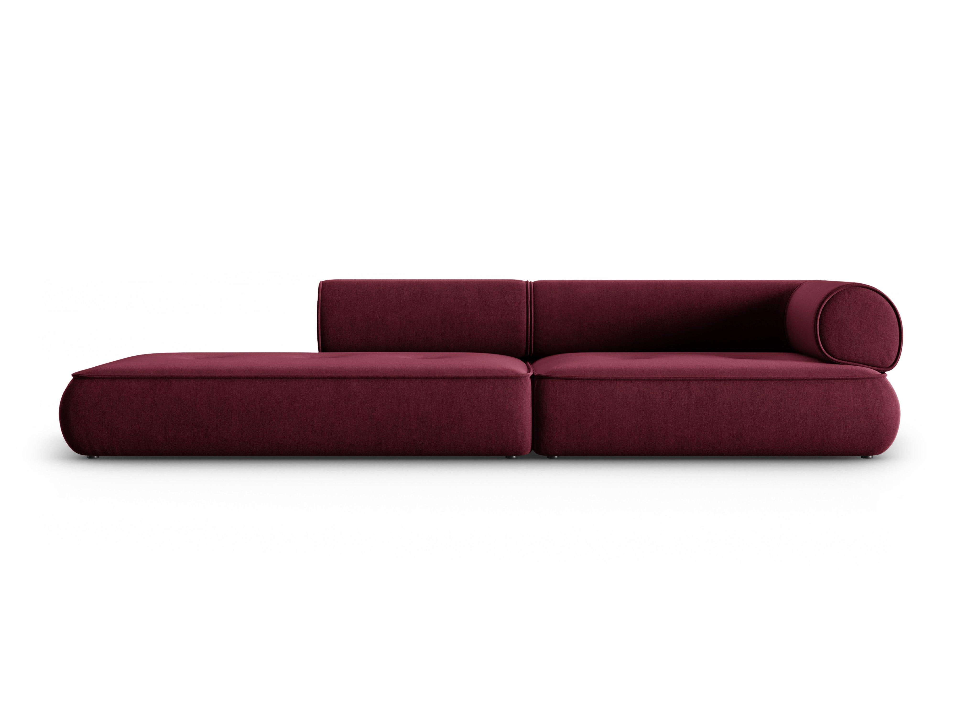 Sofa w tkaninie szenilowej otwarta lewostronna LILY burgundowy Maison Heritage Eye on Design