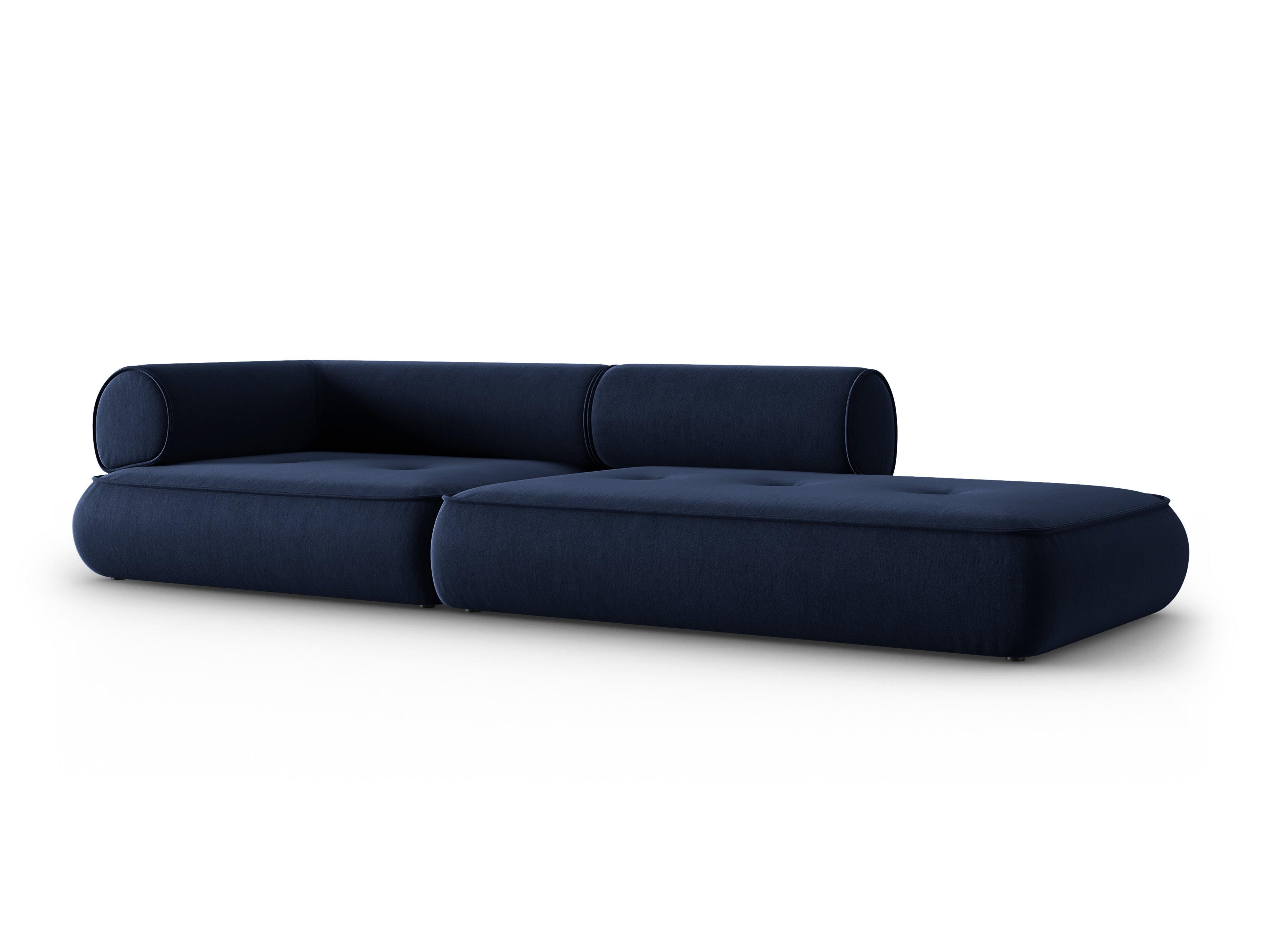 Sofa w tkaninie szenilowej otwarta prawostronna LILY ciemnoniebieski Maison Heritage Eye on Design