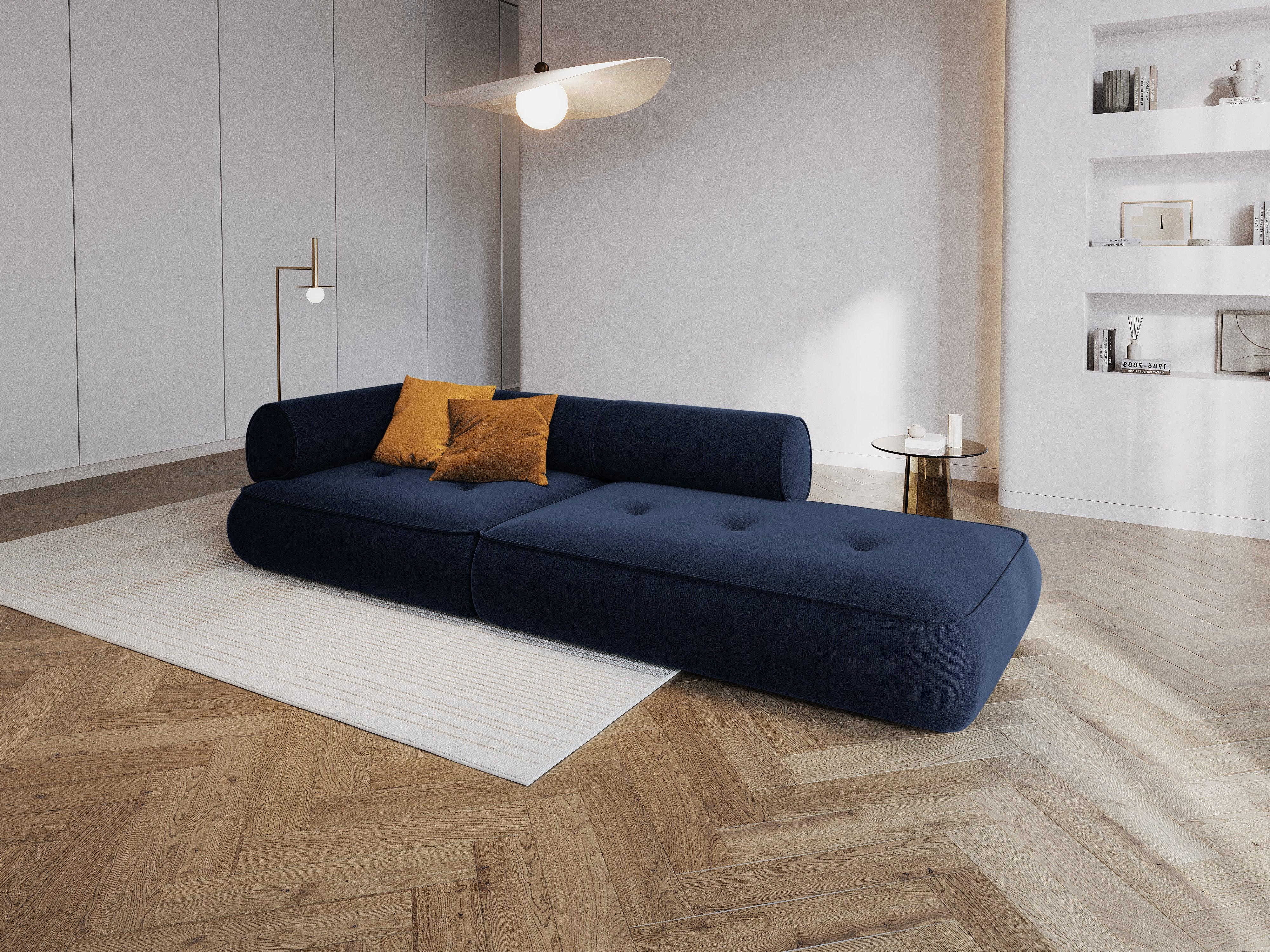 Sofa w tkaninie szenilowej otwarta prawostronna LILY ciemnoniebieski Maison Heritage Eye on Design