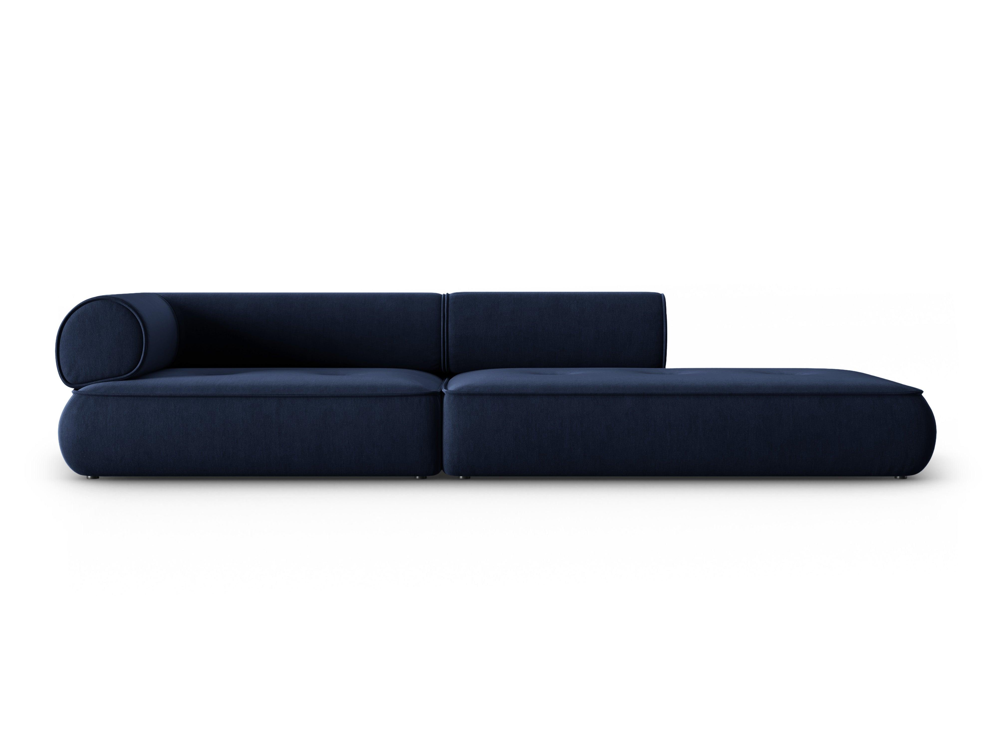 Sofa w tkaninie szenilowej otwarta prawostronna LILY ciemnoniebieski Maison Heritage Eye on Design