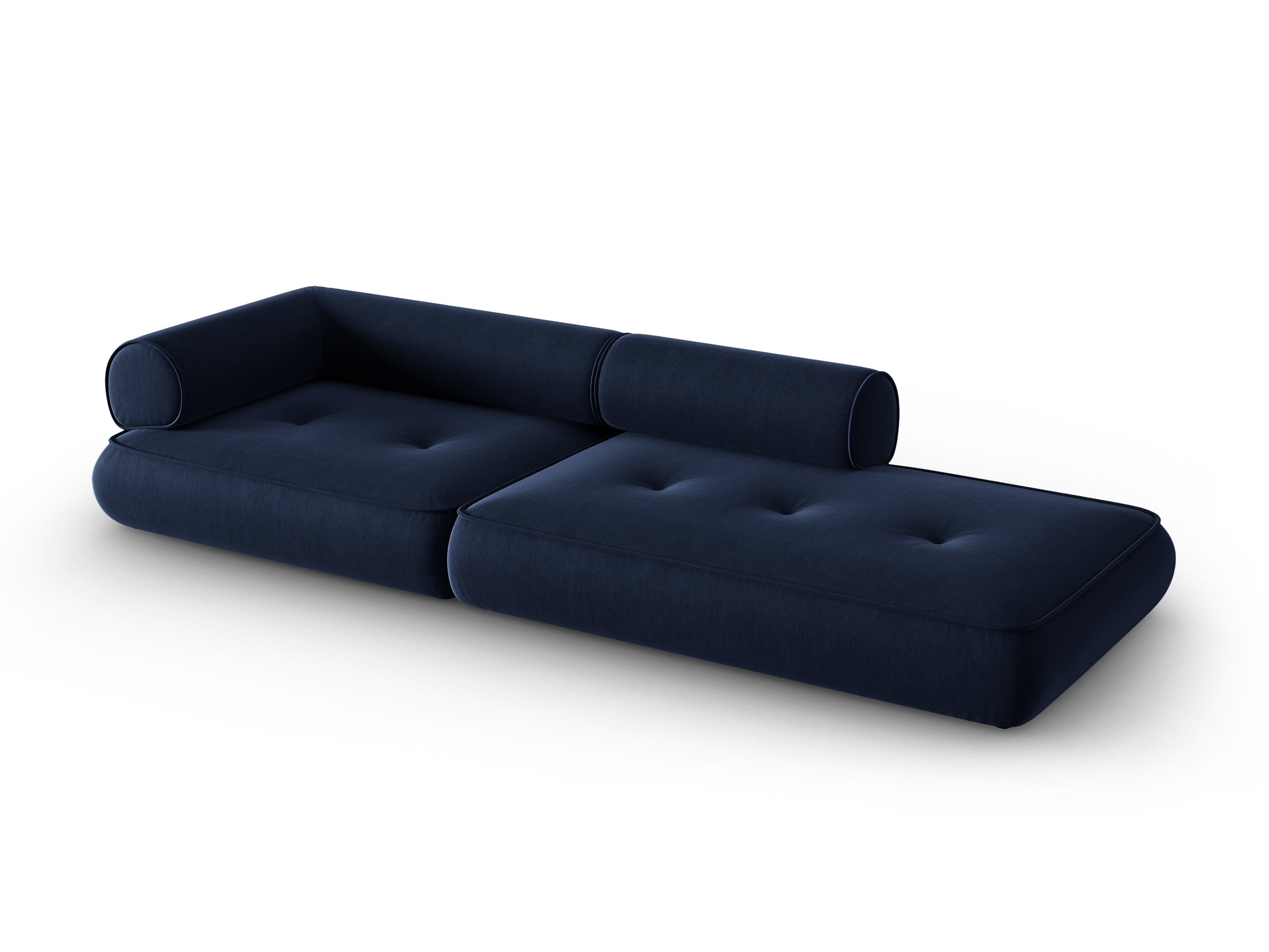 Sofa w tkaninie szenilowej otwarta prawostronna LILY ciemnoniebieski Maison Heritage Eye on Design