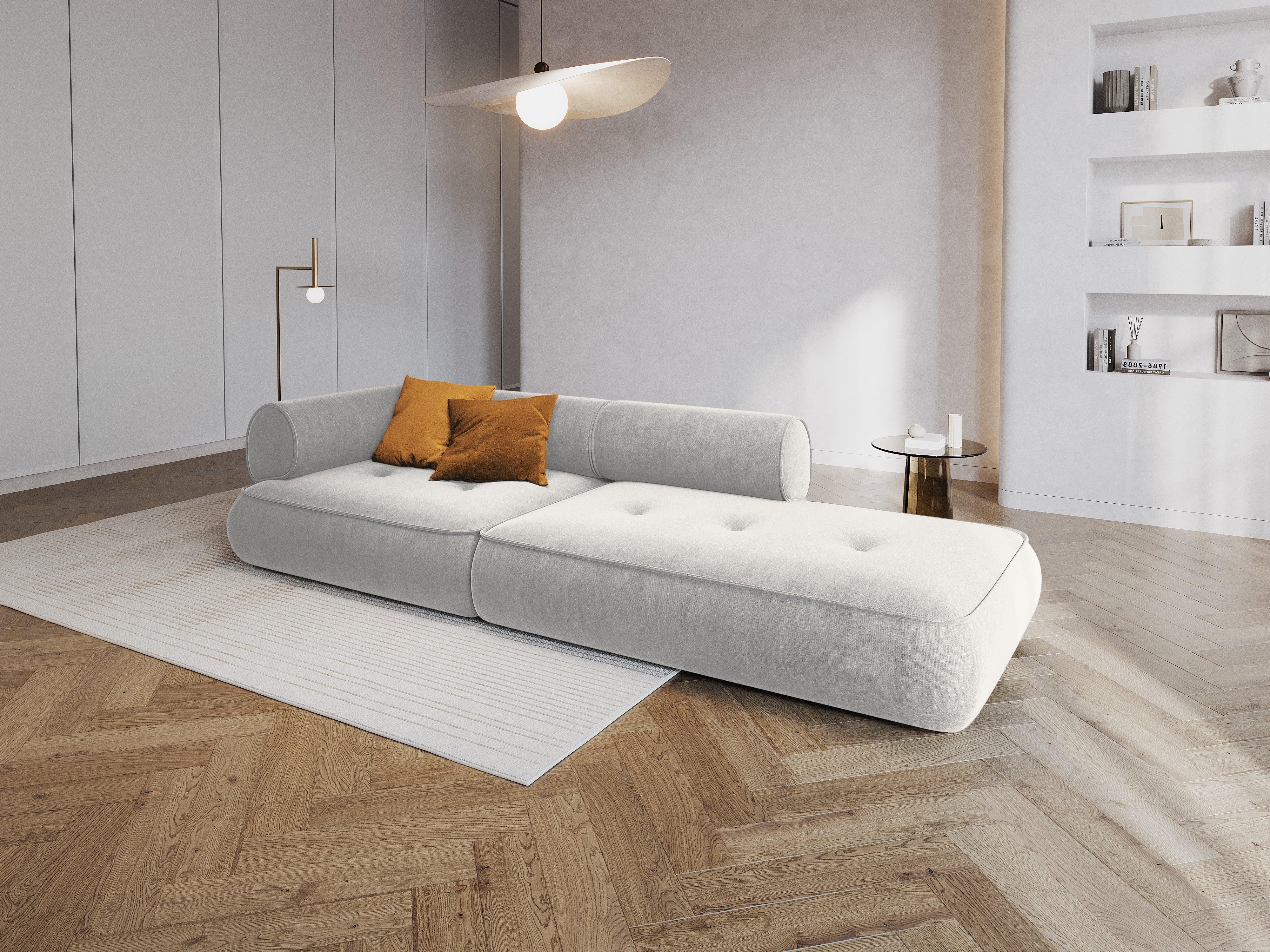 Sofa w tkaninie szenilowej otwarta prawostronna LILY srebrny Maison Heritage Eye on Design