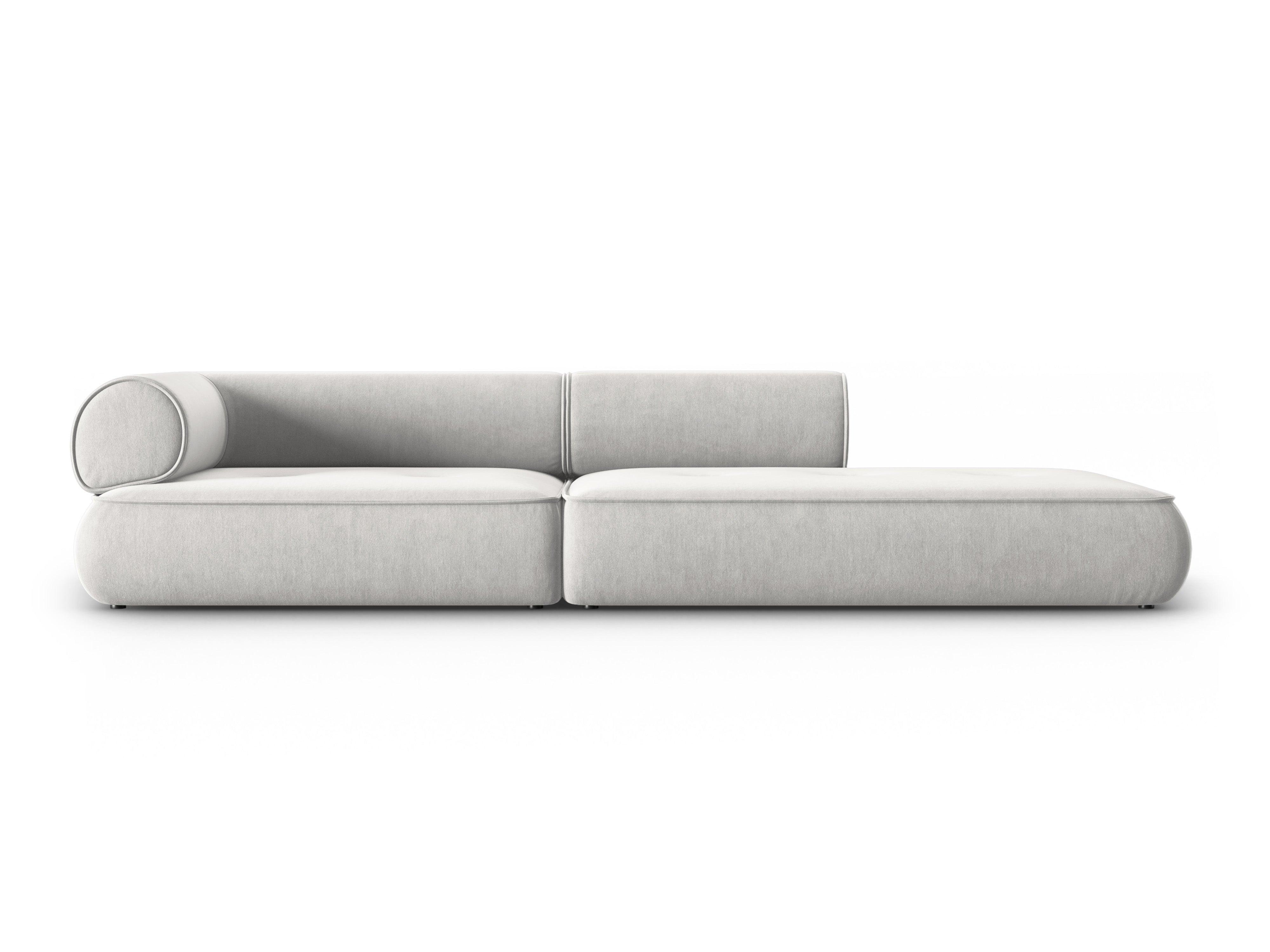 Sofa w tkaninie szenilowej otwarta prawostronna LILY srebrny Maison Heritage Eye on Design