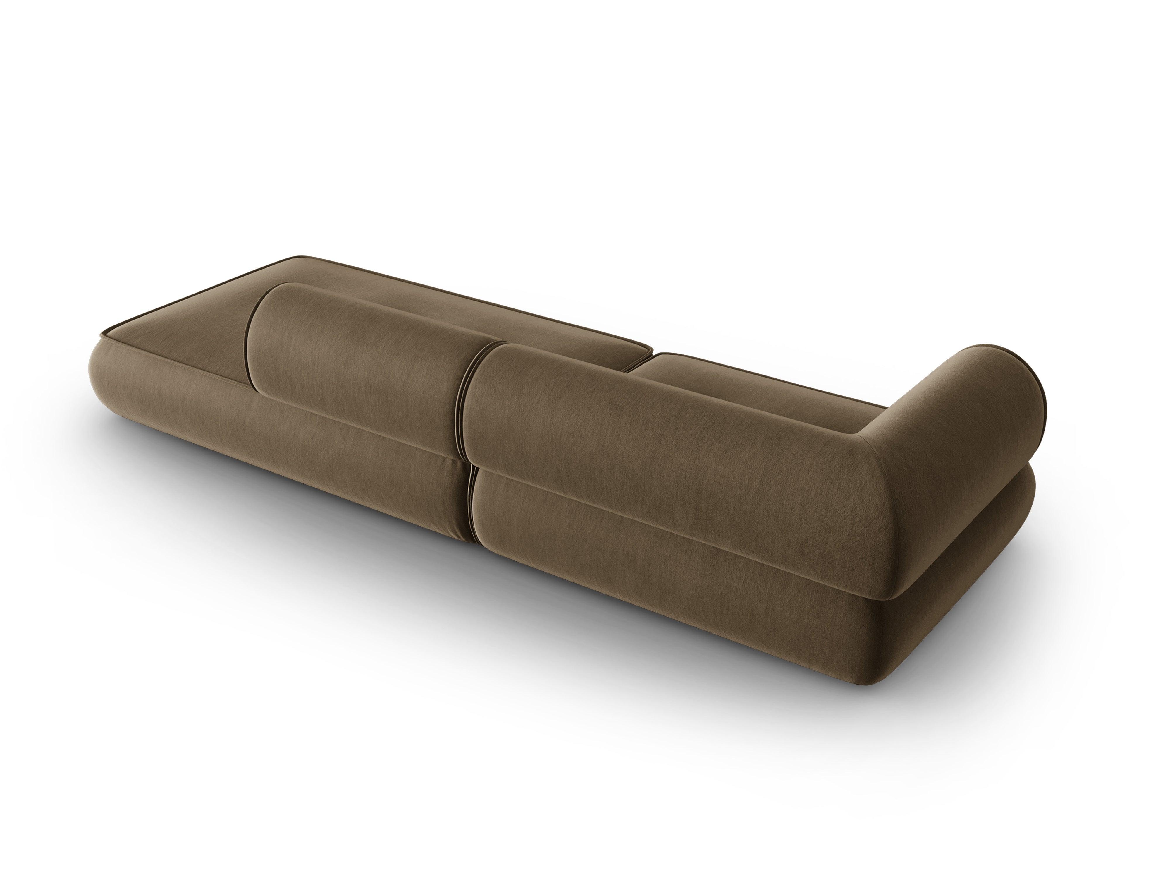 Sofa w tkaninie szenilowej otwarta prawostronna LILY szarobrązowy Maison Heritage Eye on Design