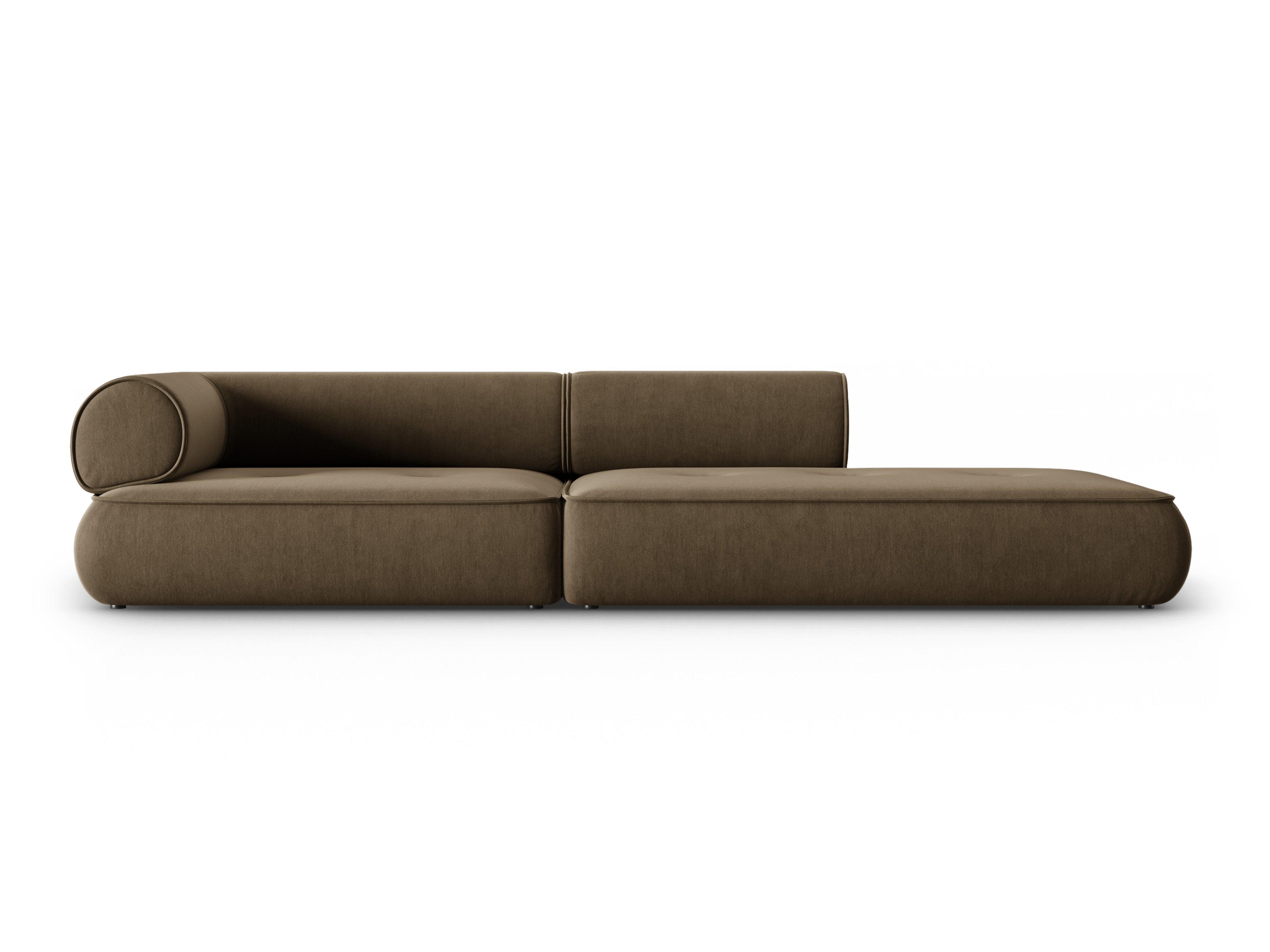 Sofa w tkaninie szenilowej otwarta prawostronna LILY szarobrązowy Maison Heritage Eye on Design