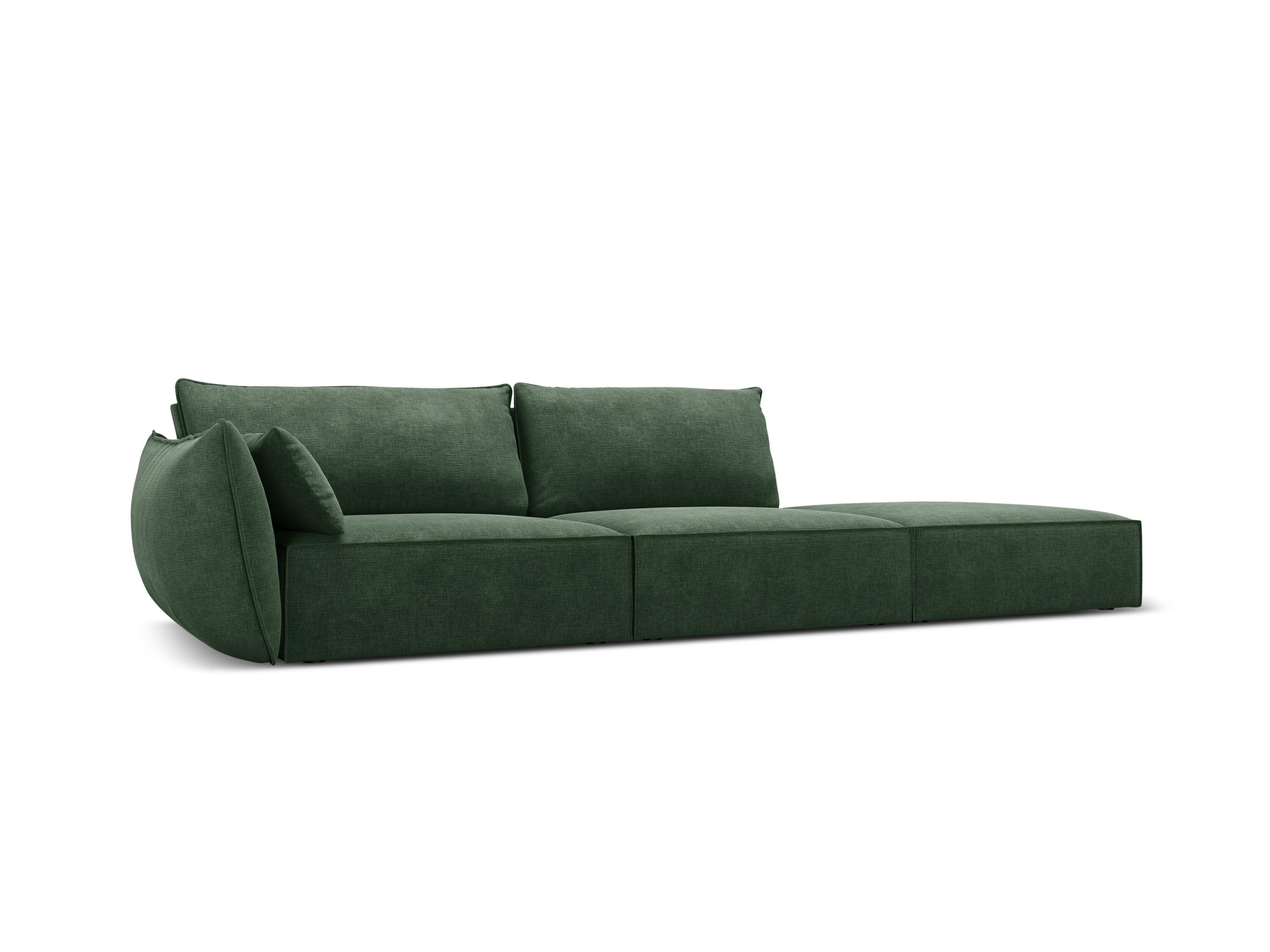Sofa w tkaninie szenilowej prawostronna otwarta VANDA butelkowa zieleń Mazzini Sofas Eye on Design