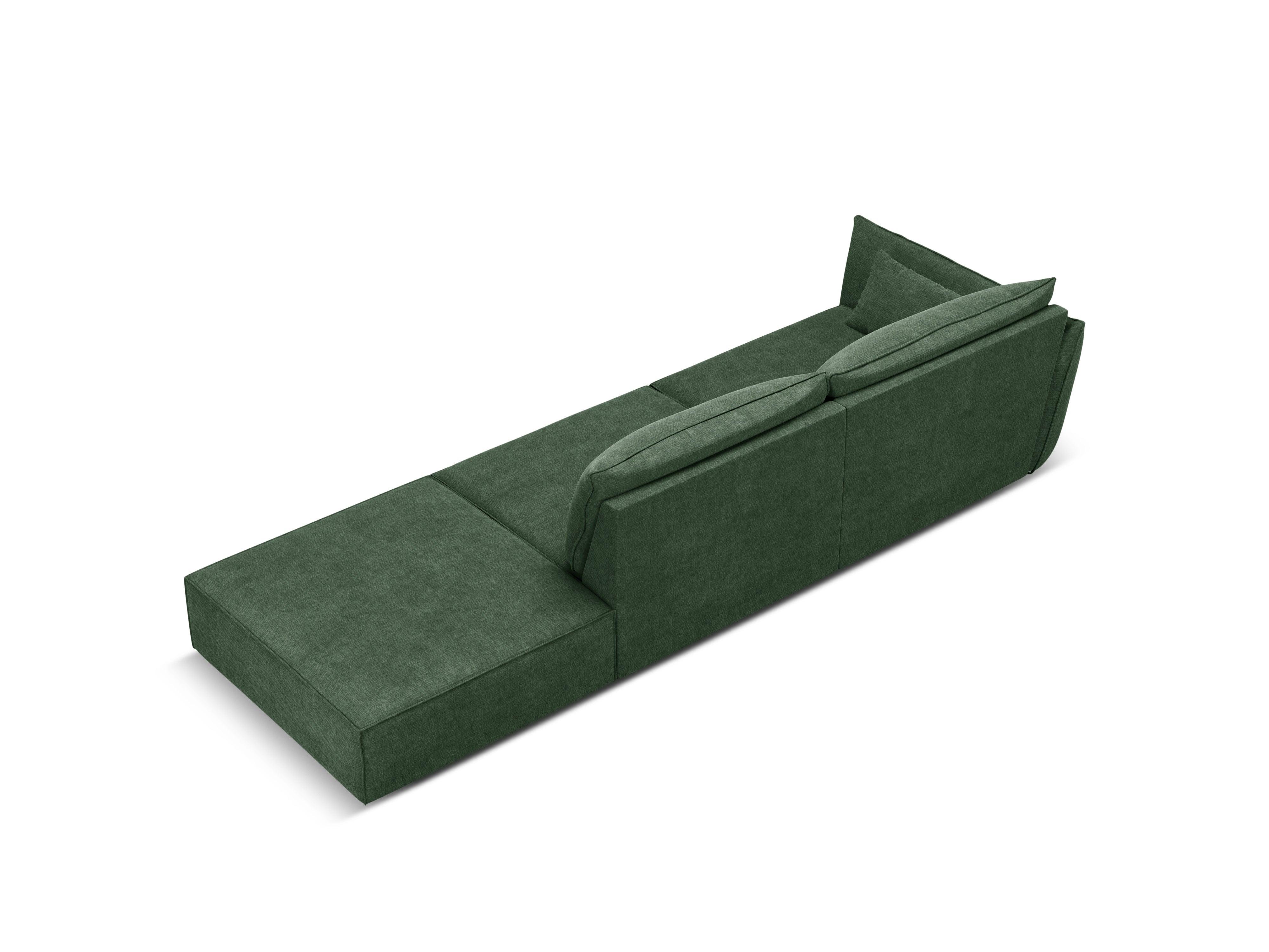 Sofa w tkaninie szenilowej prawostronna otwarta VANDA butelkowa zieleń Mazzini Sofas Eye on Design