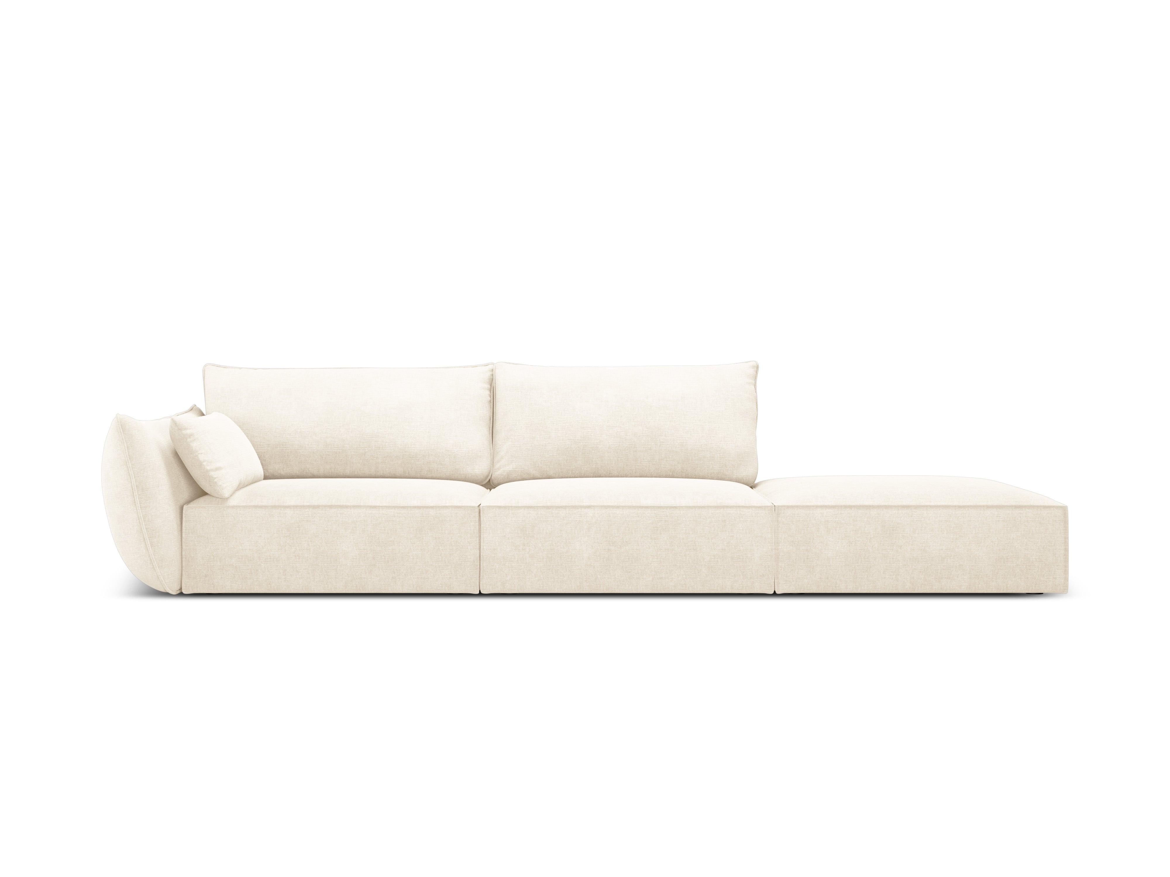 Sofa w tkaninie szenilowej prawostronna otwarta VANDA jasnobeżowy Mazzini Sofas Eye on Design
