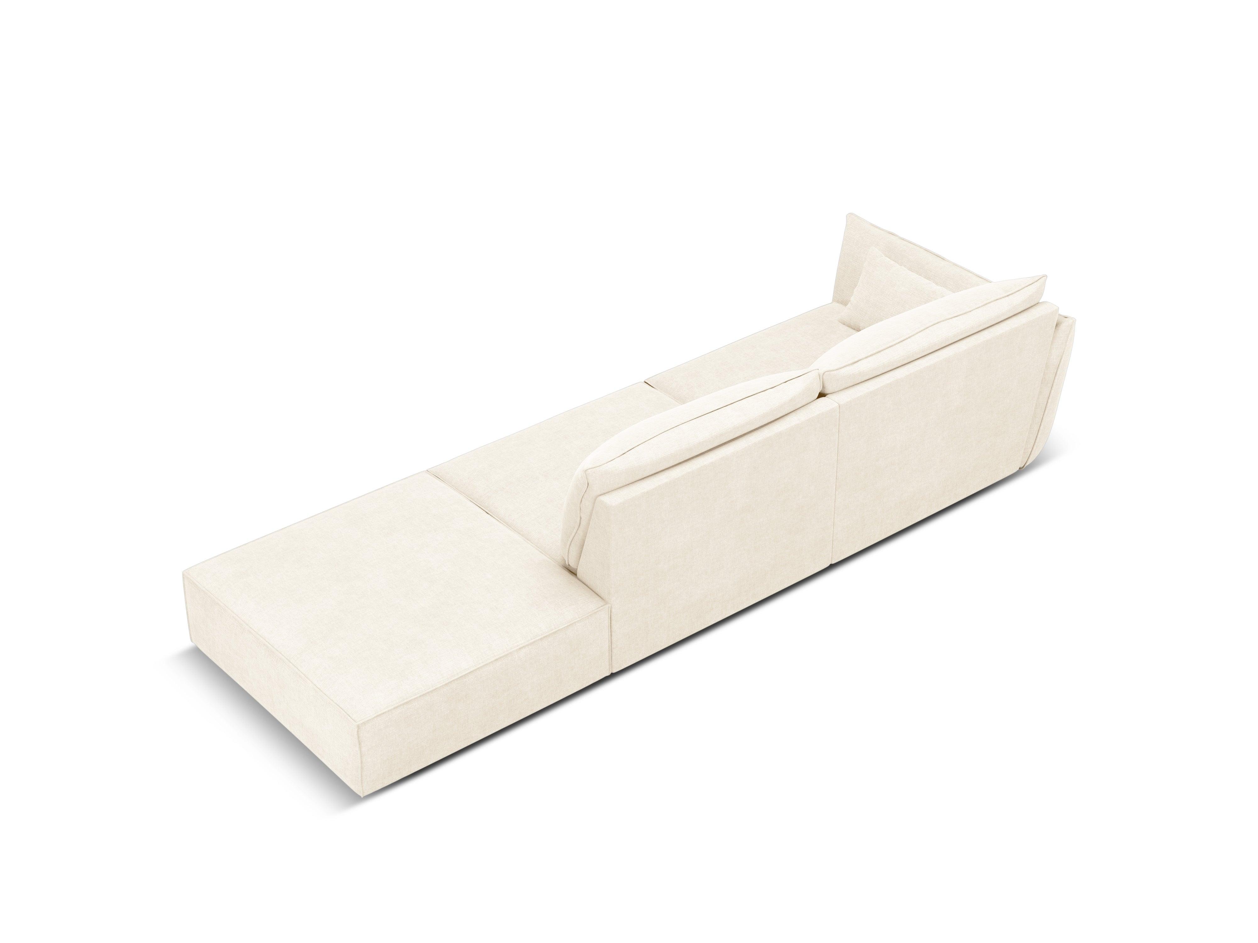 Sofa w tkaninie szenilowej prawostronna otwarta VANDA jasnobeżowy Mazzini Sofas Eye on Design