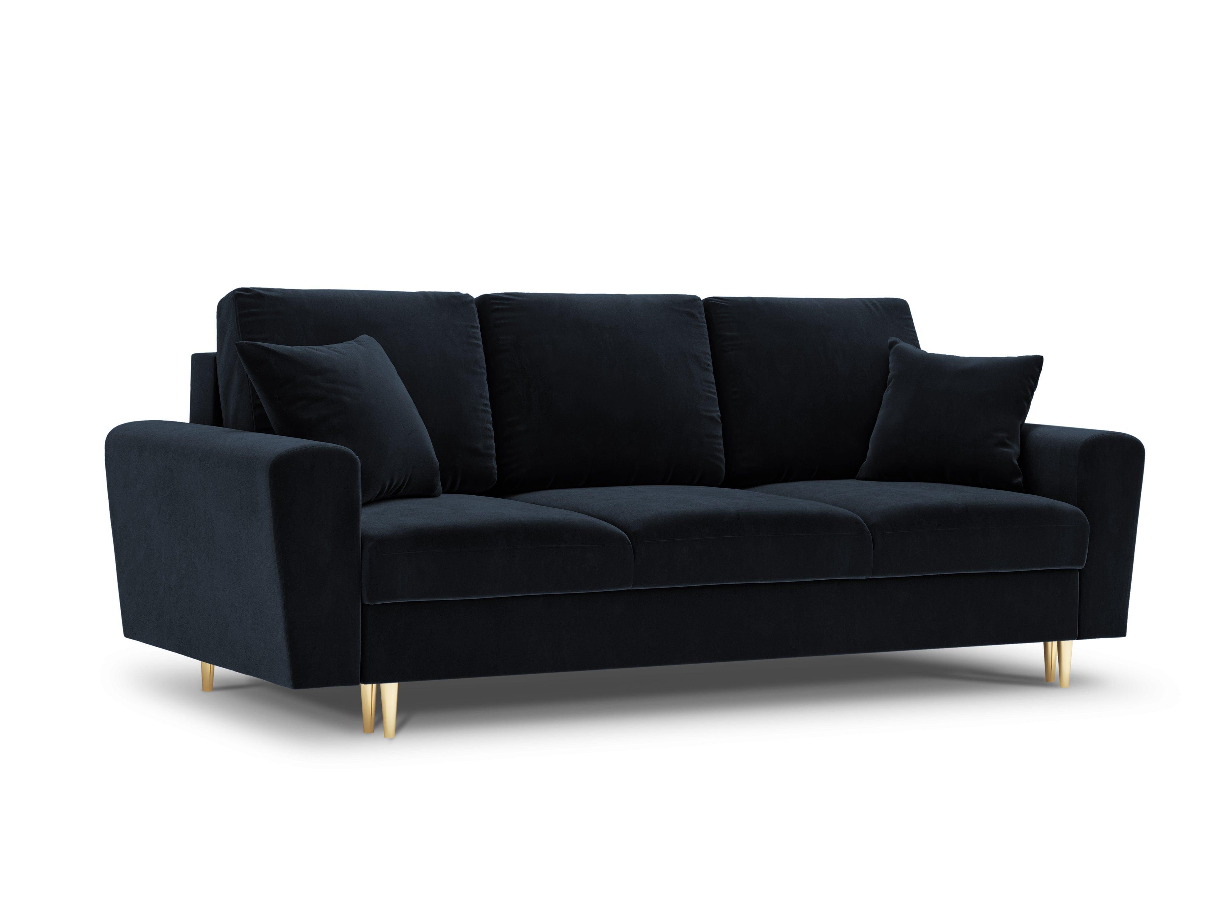 Sofa z funkcją spania KYOTO ciemnoniebieski ze złotą podstawą Cosmopolitan Design Eye on Design