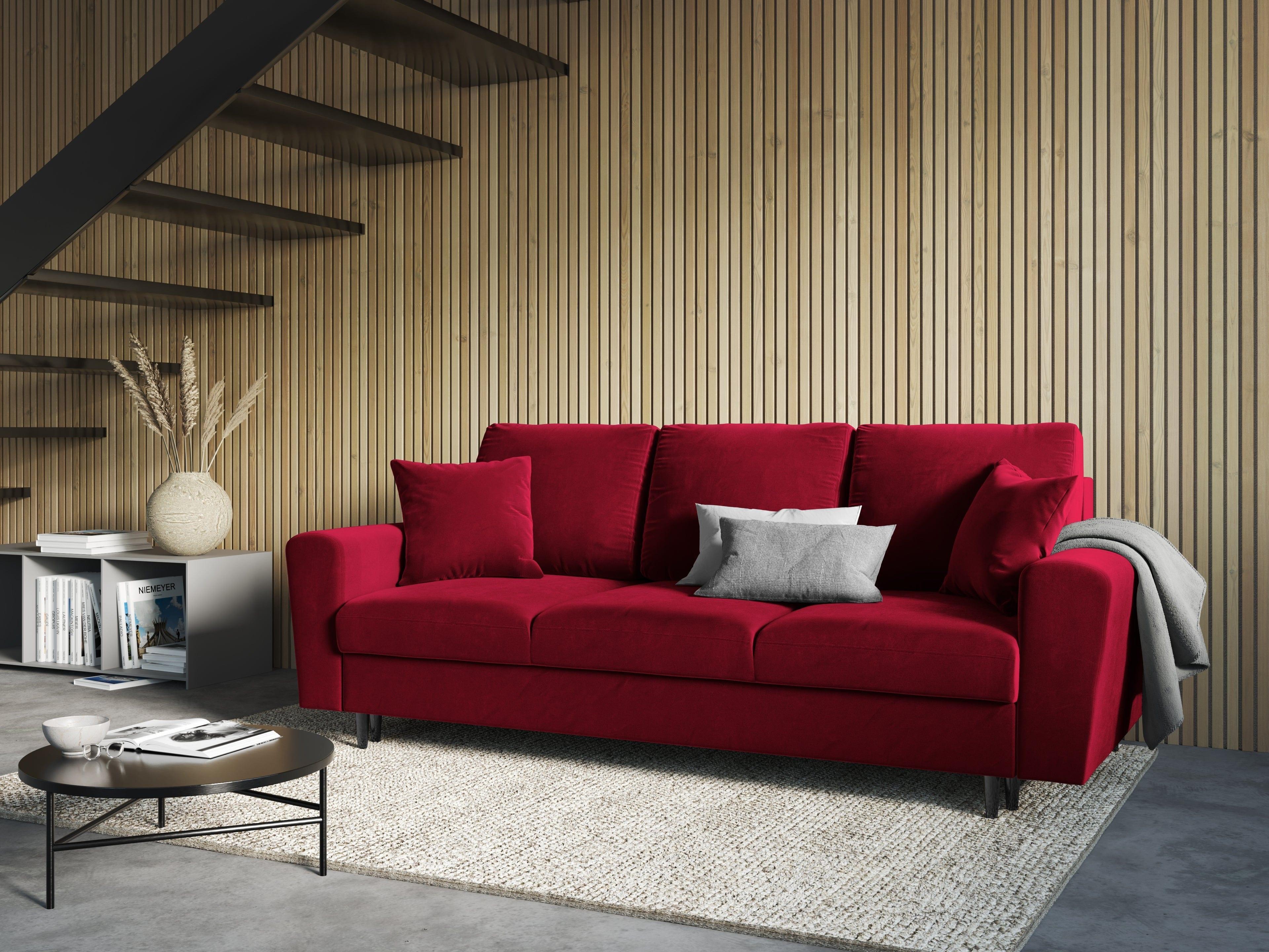 Sofa z funkcją spania KYOTO czerwony z czarną podstawą Cosmopolitan Design Eye on Design