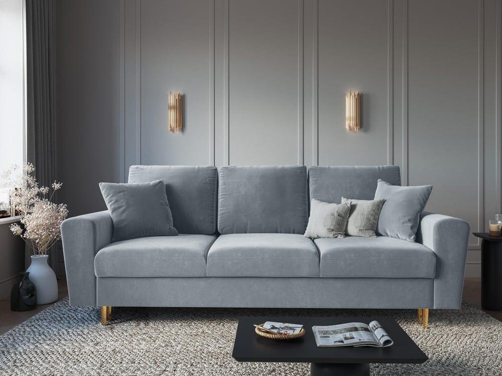 Sofa z funkcją spania KYOTO jasnoniebieski ze złotą podstawą Cosmopolitan Design Eye on Design