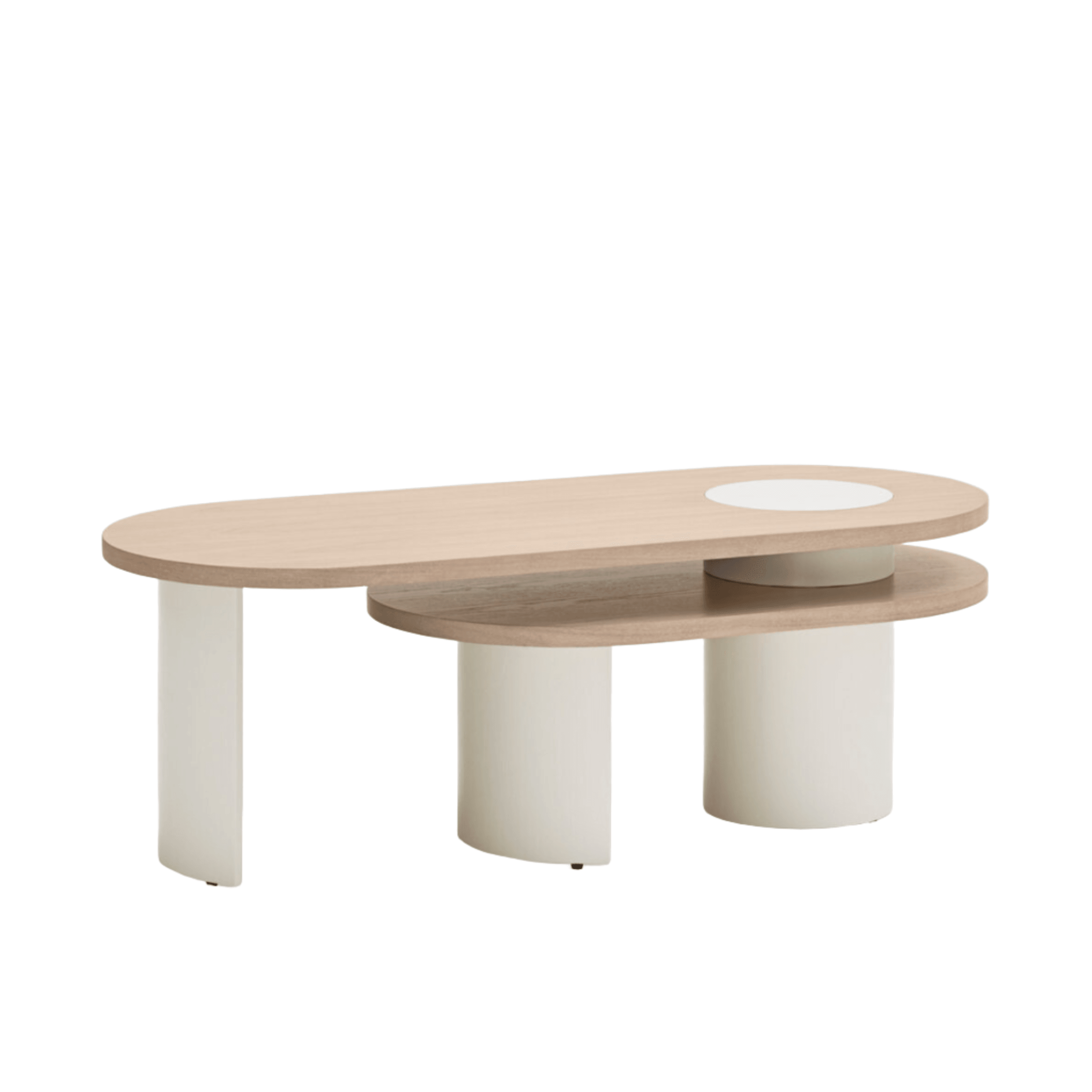 Stolik kawowy NORI beżowy z drewnianym blatem Teulat Eye on Design